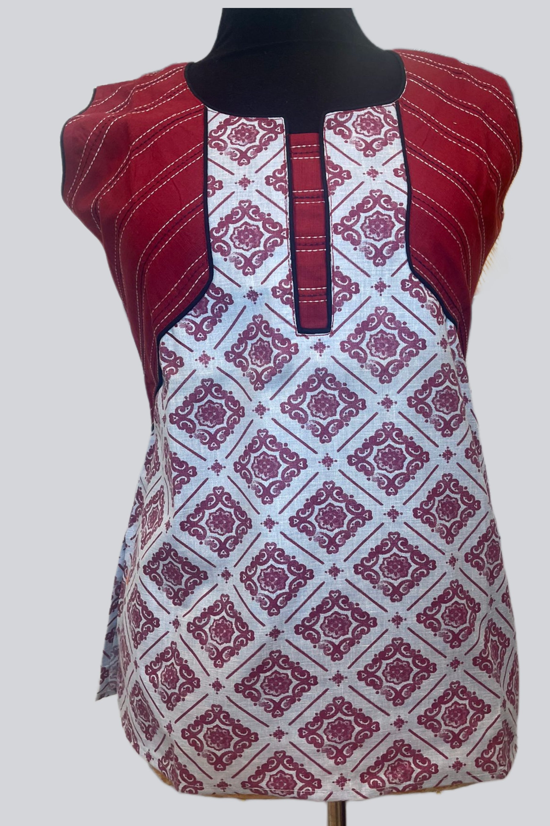 Elevate Your Style: Cotton Kurti, 28" Length, Trendy Short Sleeves KURTI JCS Fashions Maroon Medium (38)