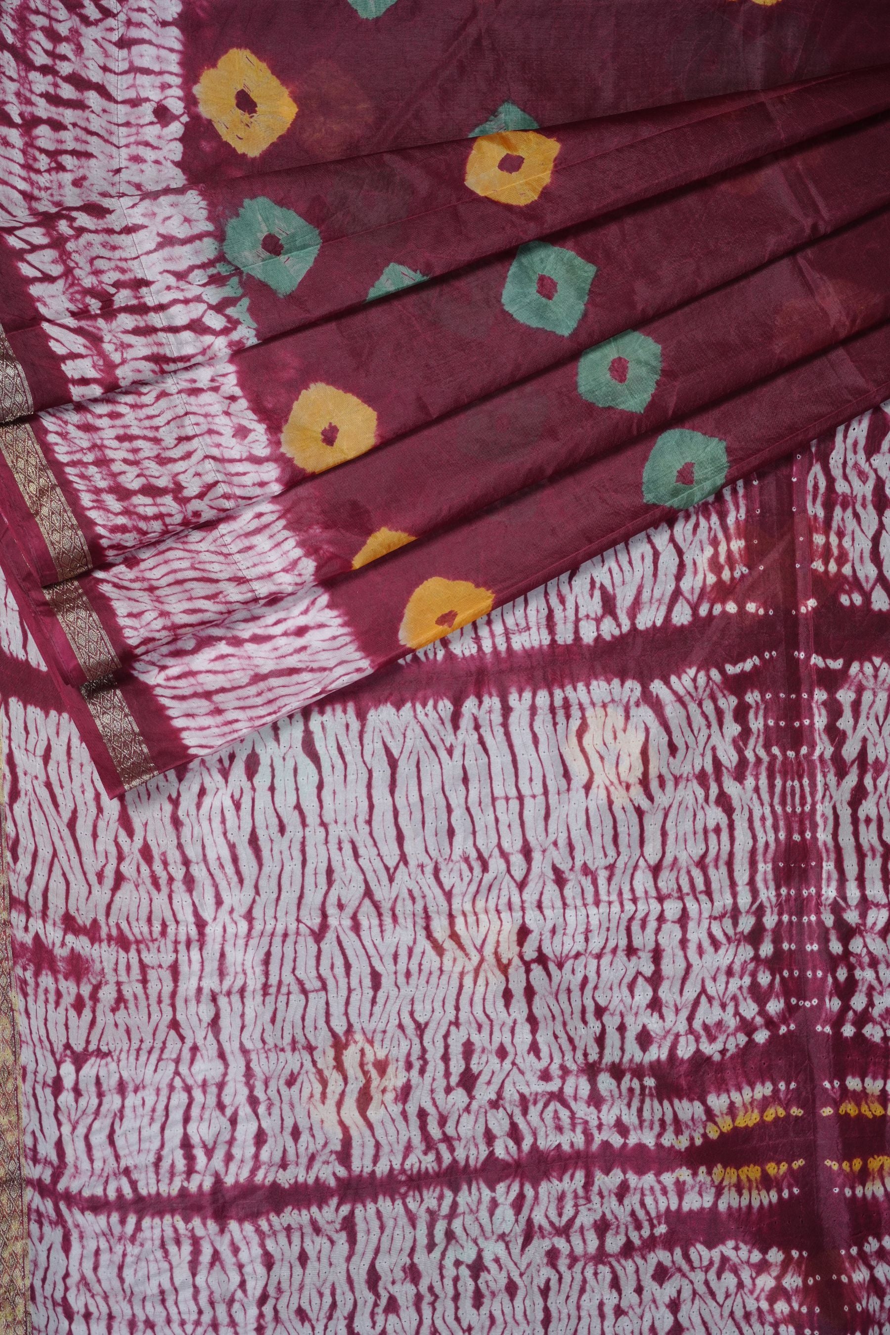 Exquisite RAW SILK SHIBORI Sarees: Real Bandini and Zari Border