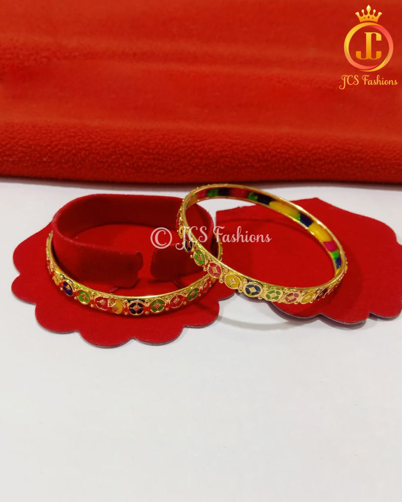 Beautiful Fancy Bangles With Enamel In Gold Polish