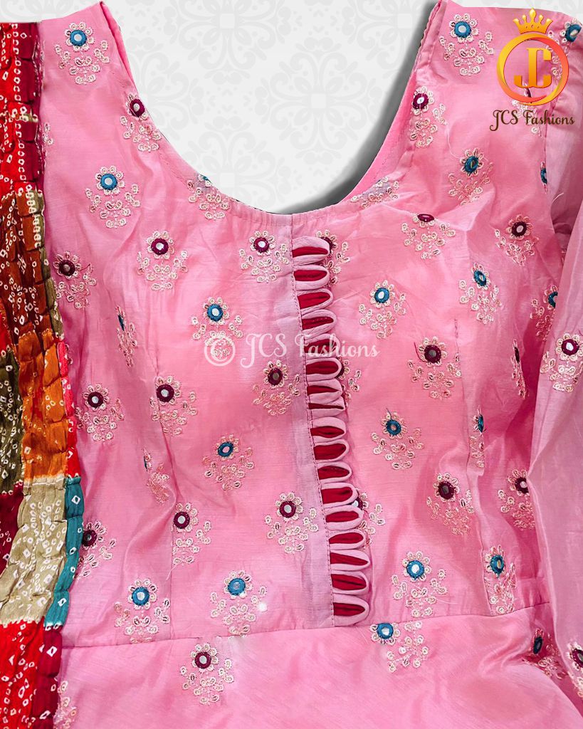 Long gown with mirror and sequins work in Pink KURTI JCS Fashions