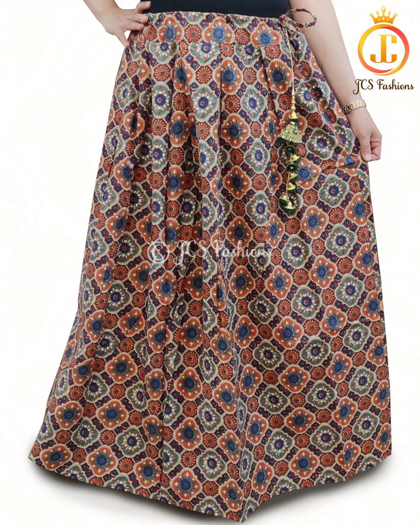 Traditional Indian kalamkari and ajrakh prints Lehenga LEHANGA JCS Fashions Brown Free Size