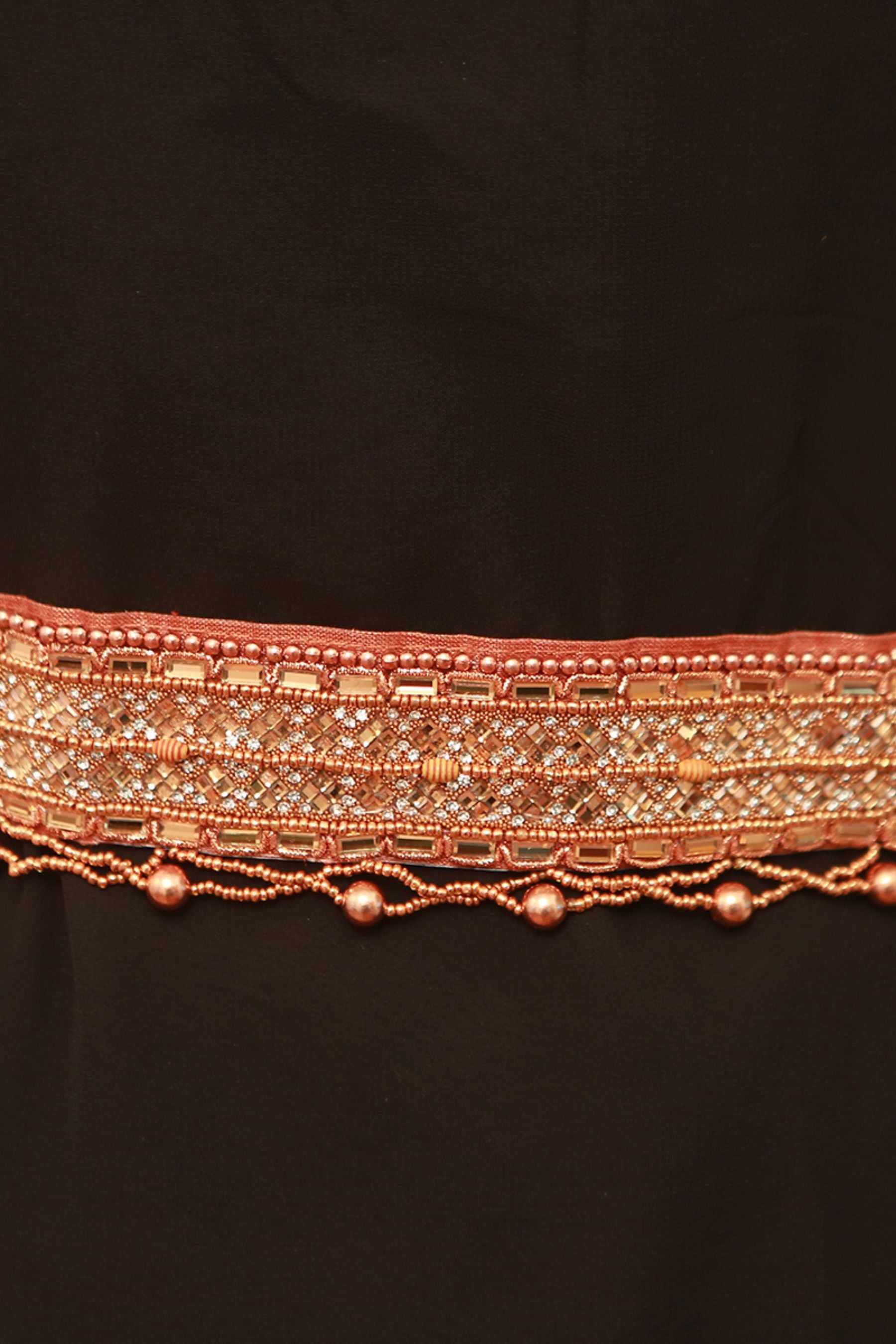 Chic Aari & Maggam Work Hip Belt: Elegant White Stones, Stylish Copper Hue Jewelry JCS Fashions