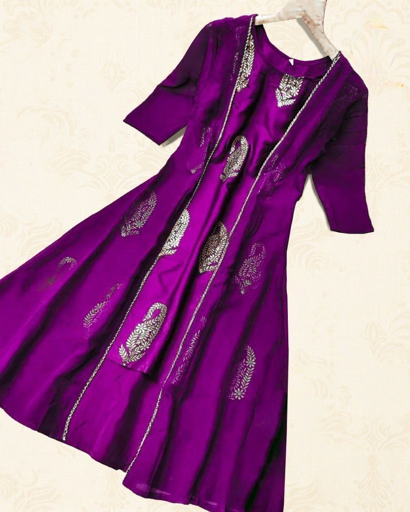 Elegant Crepe Silk Kurti with Foil Print – Perfect for Casual Wear KURTI JCS Fashions Purple Medium (38)