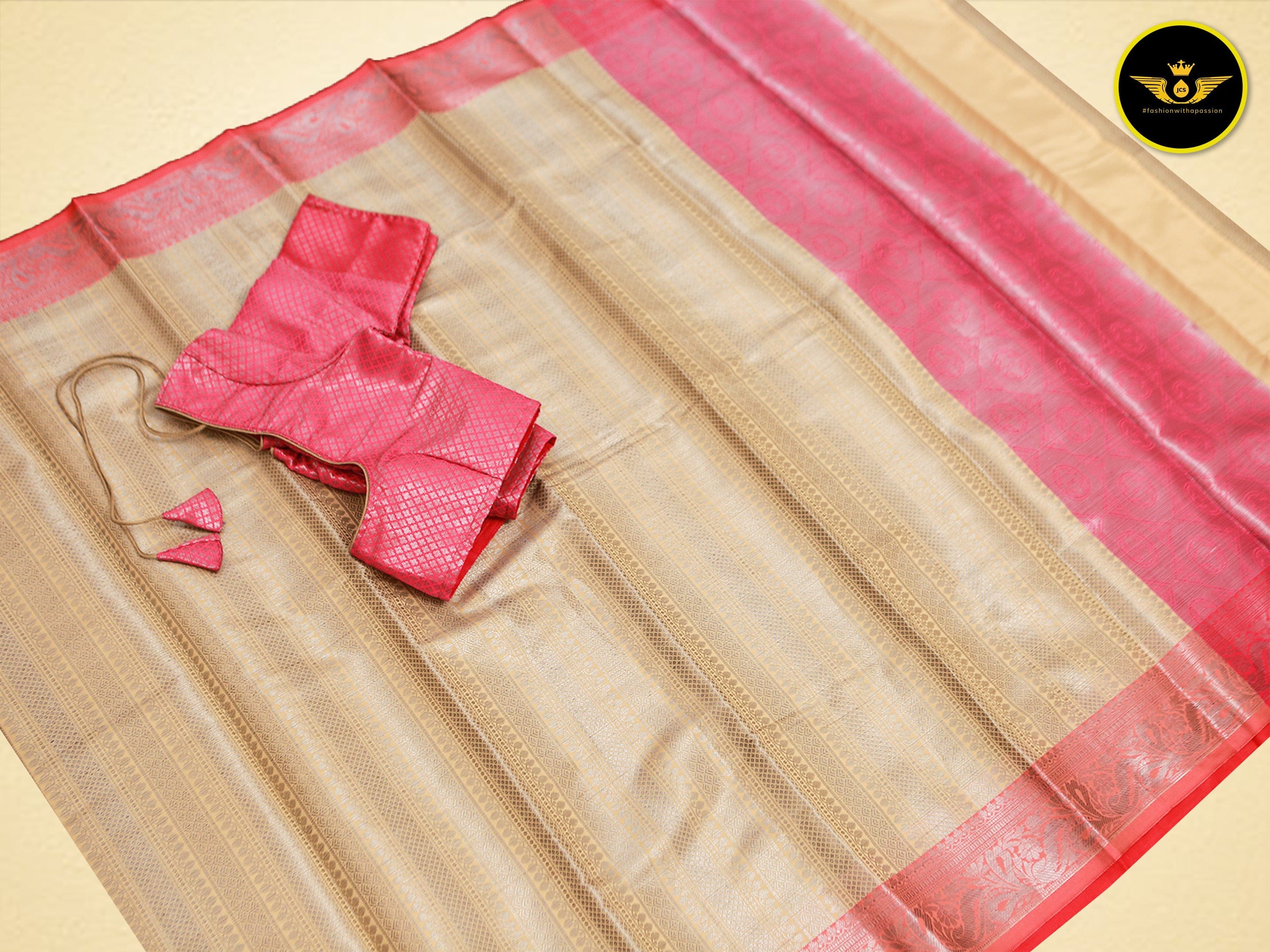 Handwoven Semi-Silk Saree with Silver Zari & Vibrant Contrast Blouse Saree JCS Fashions