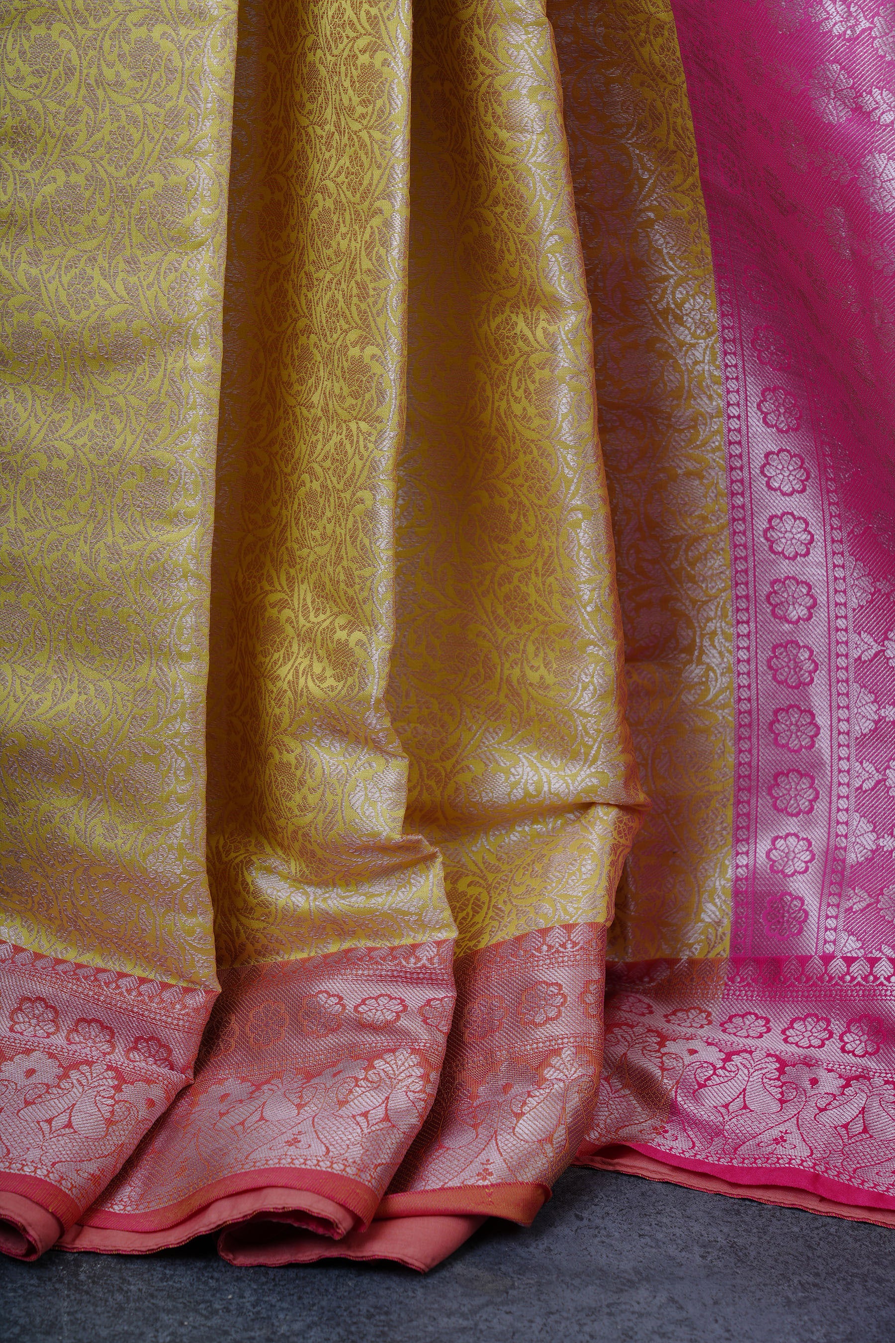 Lemon Yellow Banarasi Soft Silk Saree with Silver Weaving Brocade Saree JCS Fashions