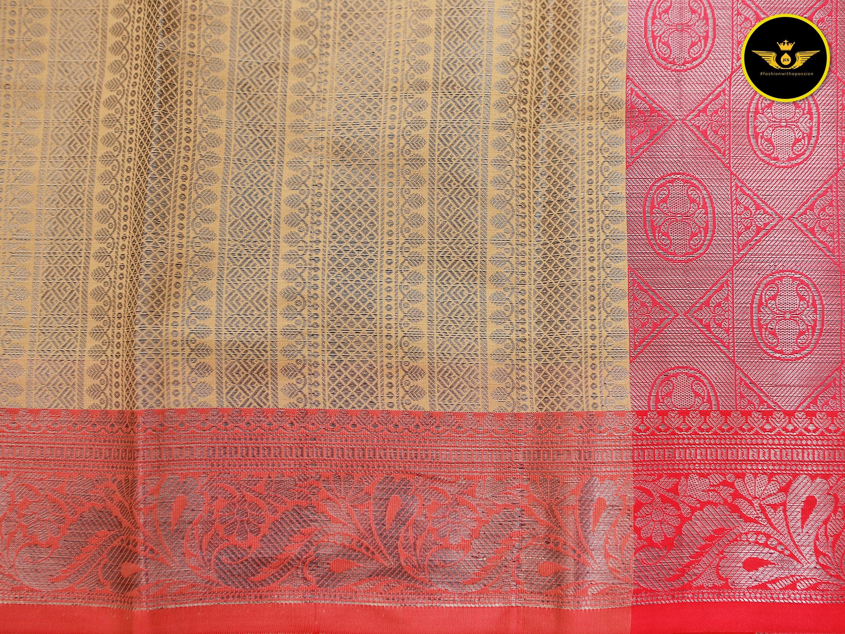 Handwoven Semi-Silk Saree with Silver Zari & Vibrant Contrast Blouse Saree JCS Fashions