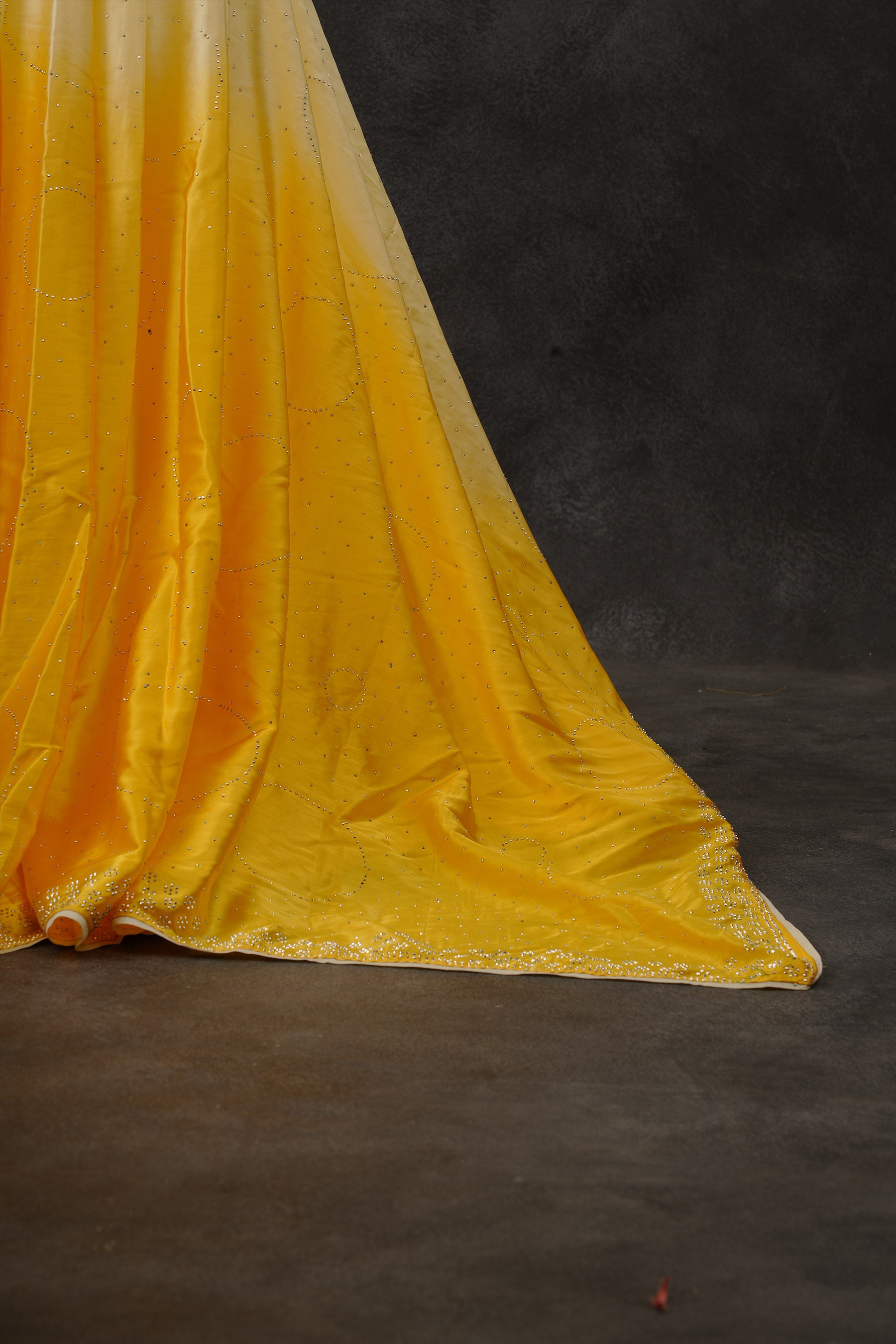 Japan Satin Saree with Diamond Studs in Light and Dark Yellow Shades Saree JCS Fashions