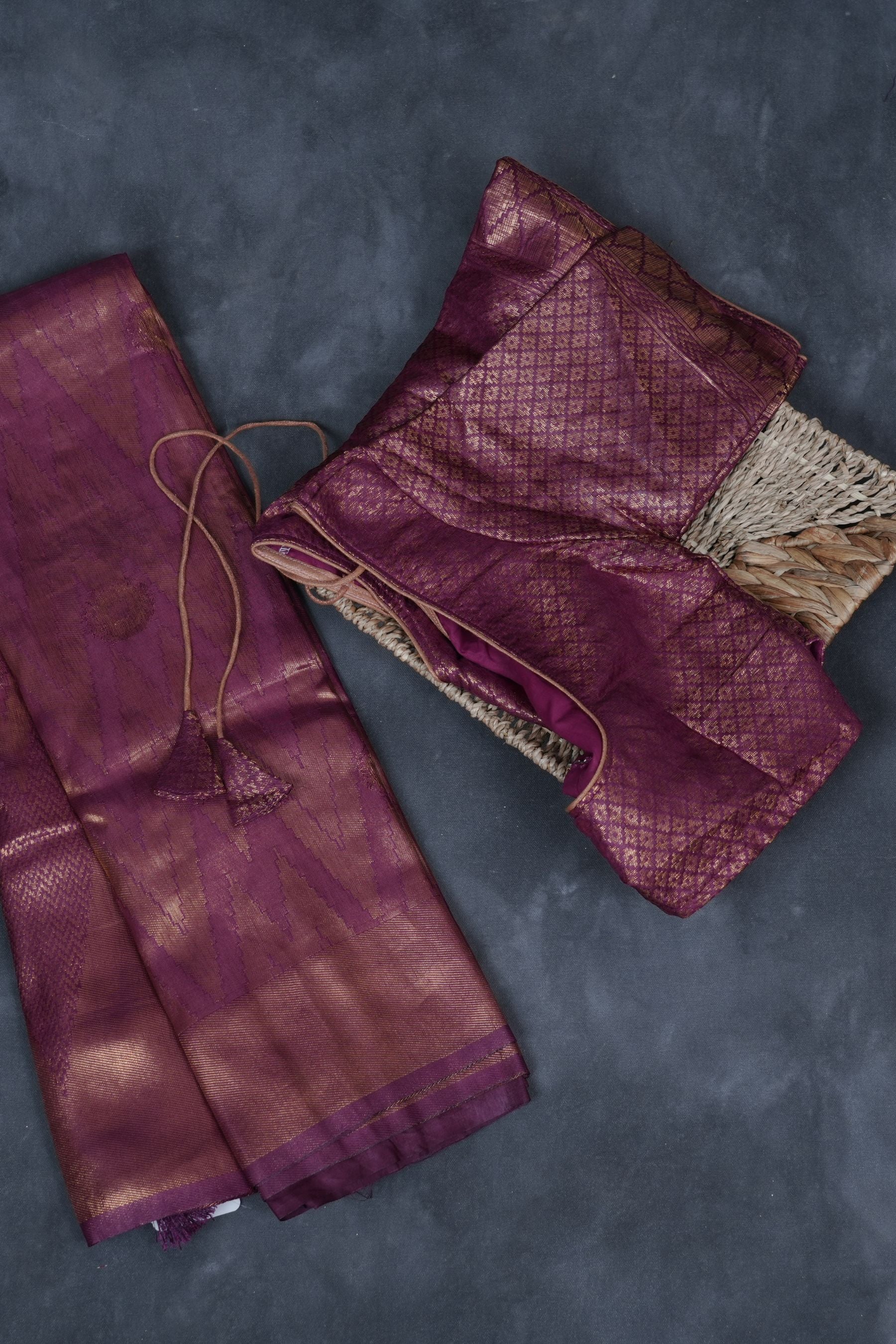 Wine Color Soft Semi-Silk Saree With stitched Blouse