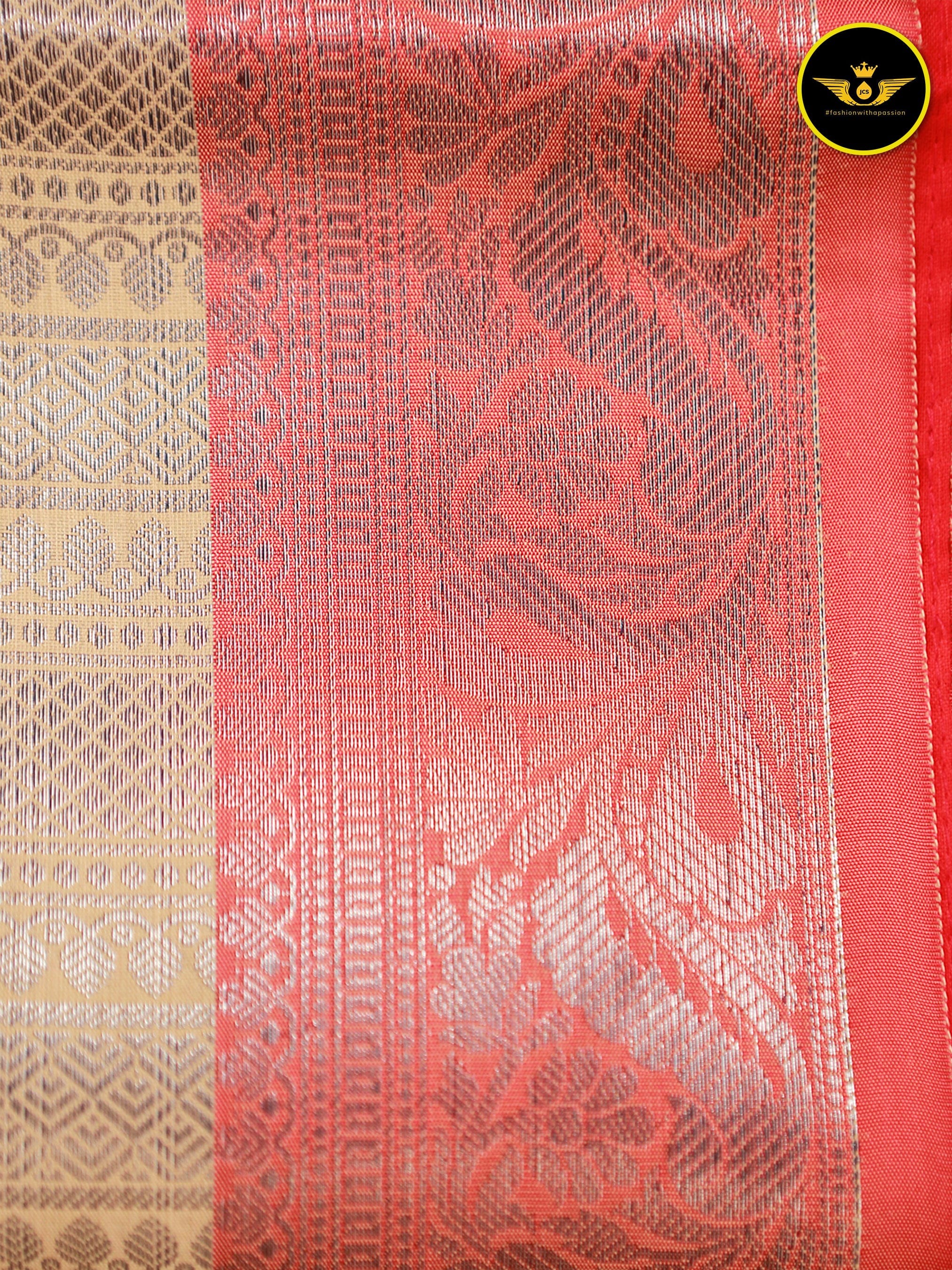 Handwoven Semi-Silk Saree with Silver Zari & Vibrant Contrast Blouse Saree JCS Fashions