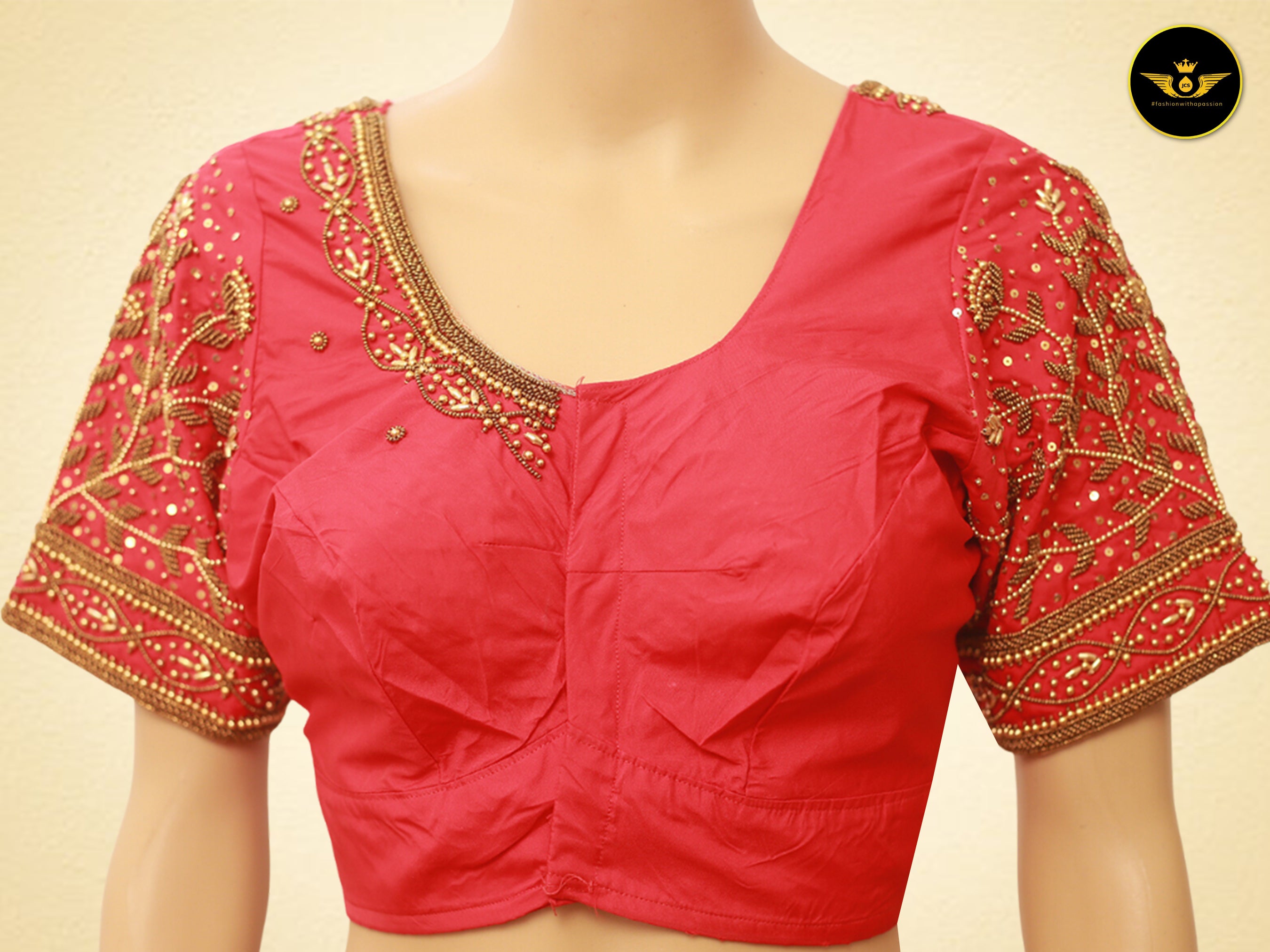 Luxurious Indian Aari Work Silk Blouse With Latkan Blouse JCS Fashions Red 40