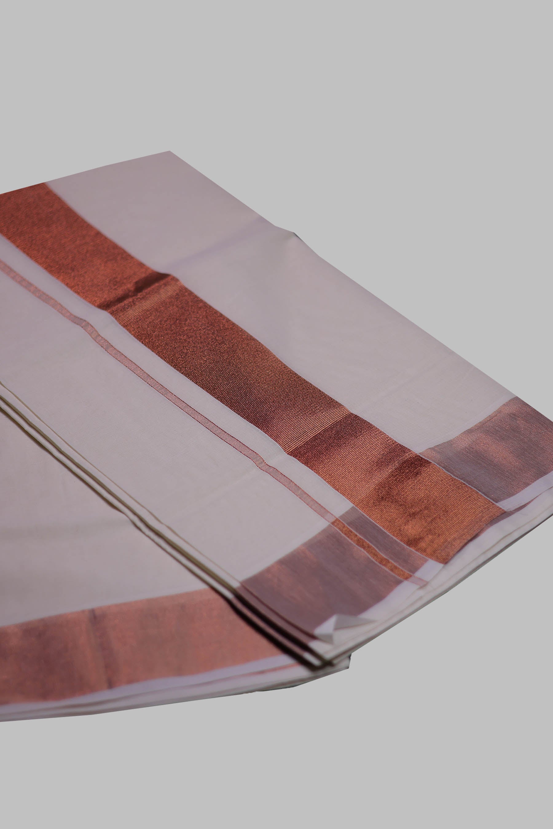 Authentic Kerala Cotton Saree with Rosecopper Zari Border Saree JCS Fashions White 6.25mtr