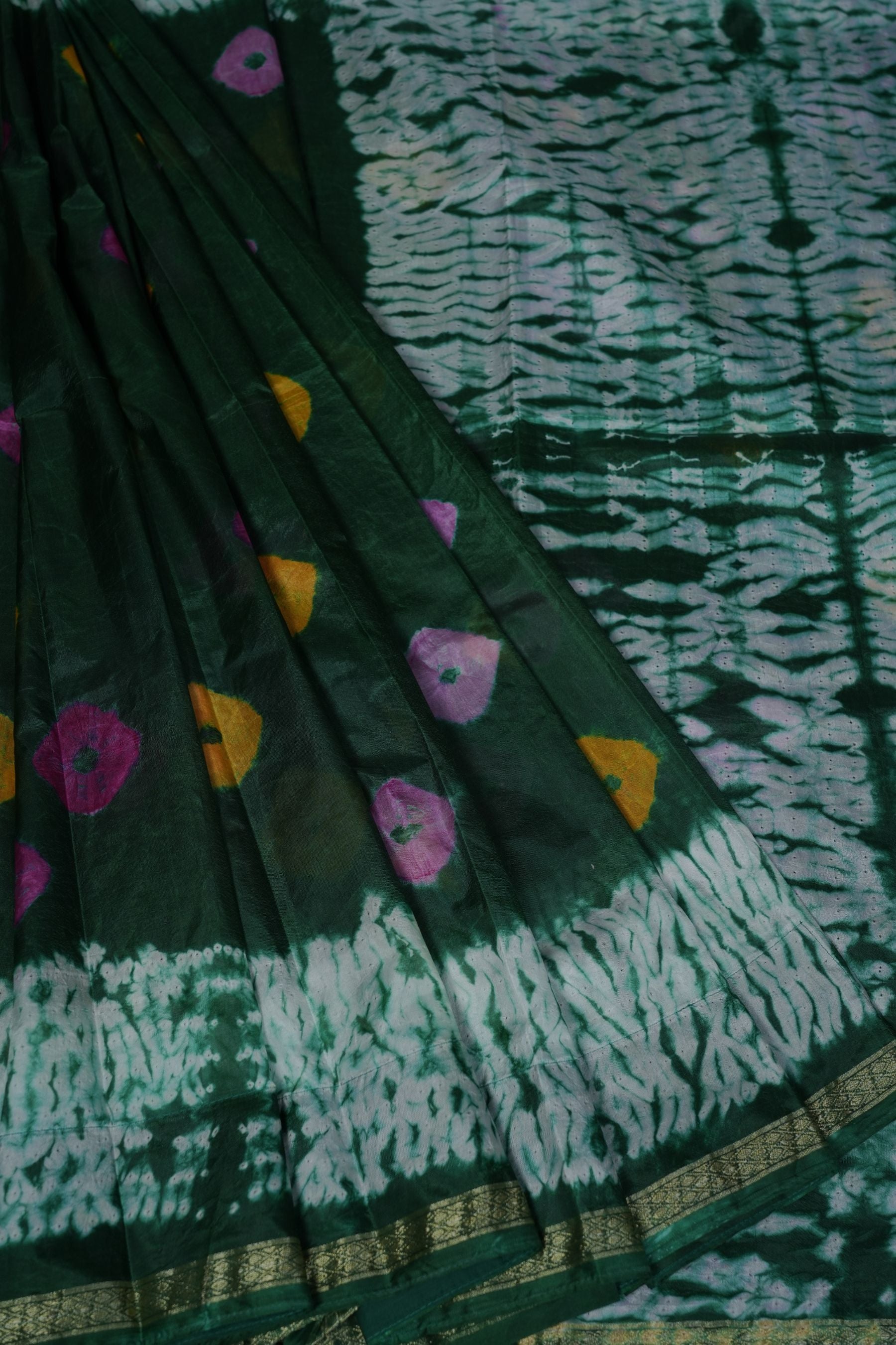 Pretty RAW SILK SHIBORI Sarees - Genuine BANDHEJ Design and Zari Border