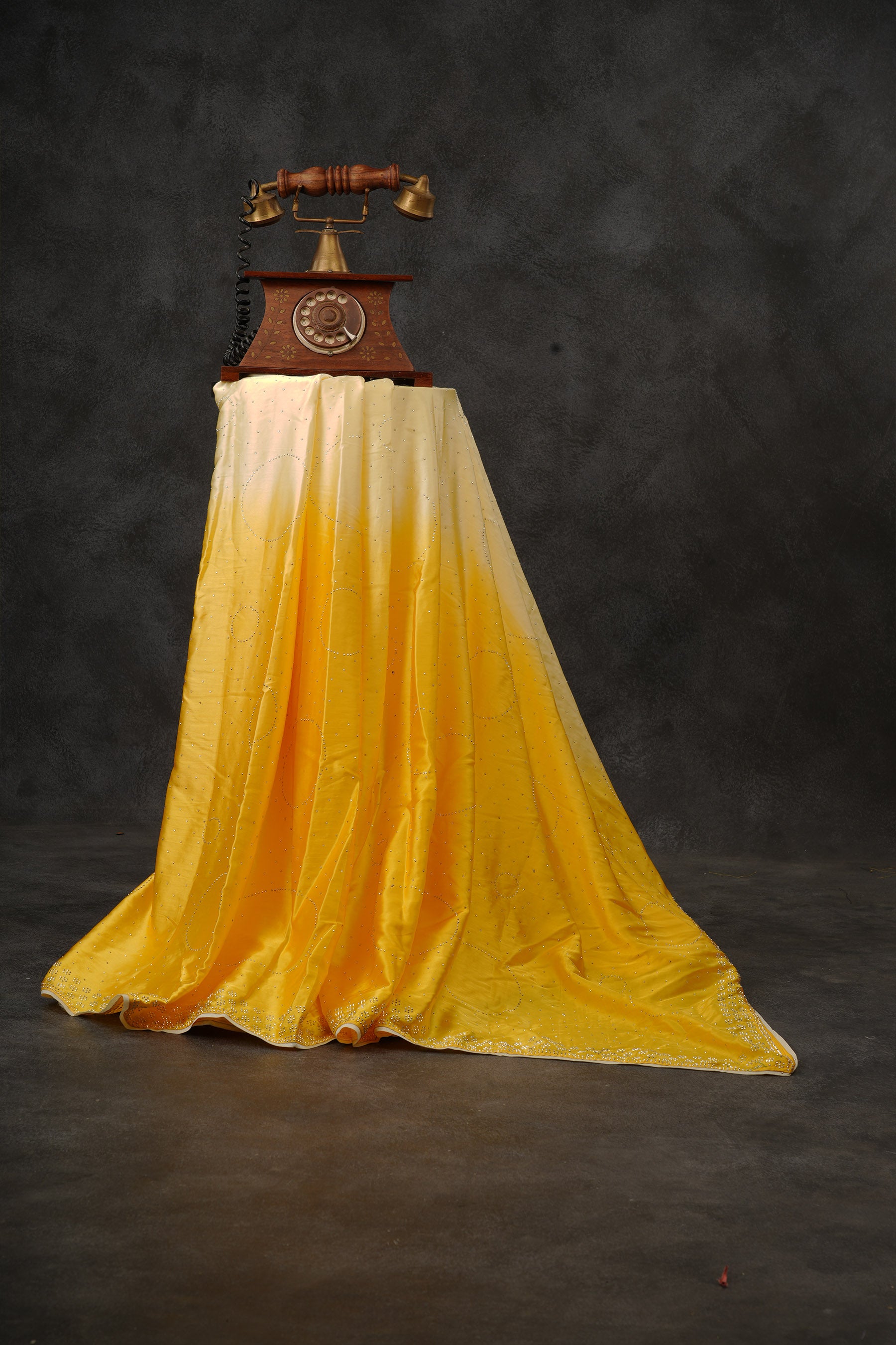 Japan Satin Saree with Diamond Studs in Light and Dark Yellow Shades Saree JCS Fashions