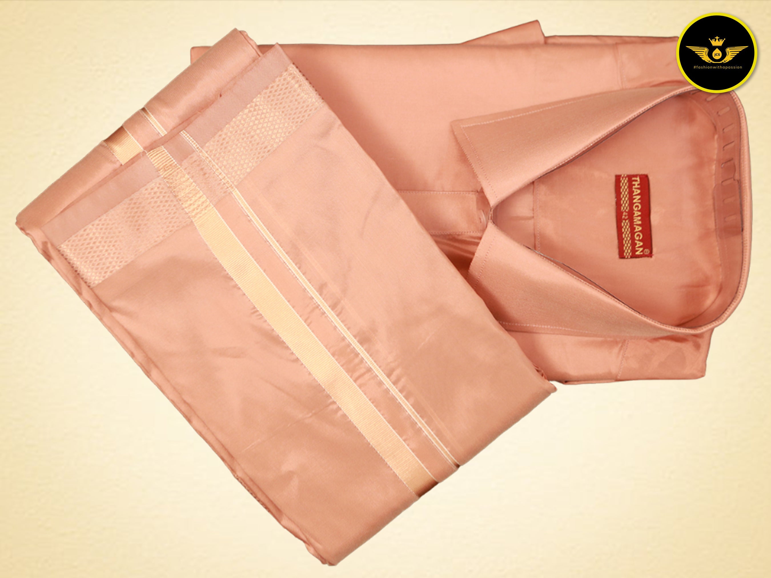 Silk Dhoti Short Towel Set: Exquisite 2.5mts Stitched Shirt + Stylish MEN JCS Fashions