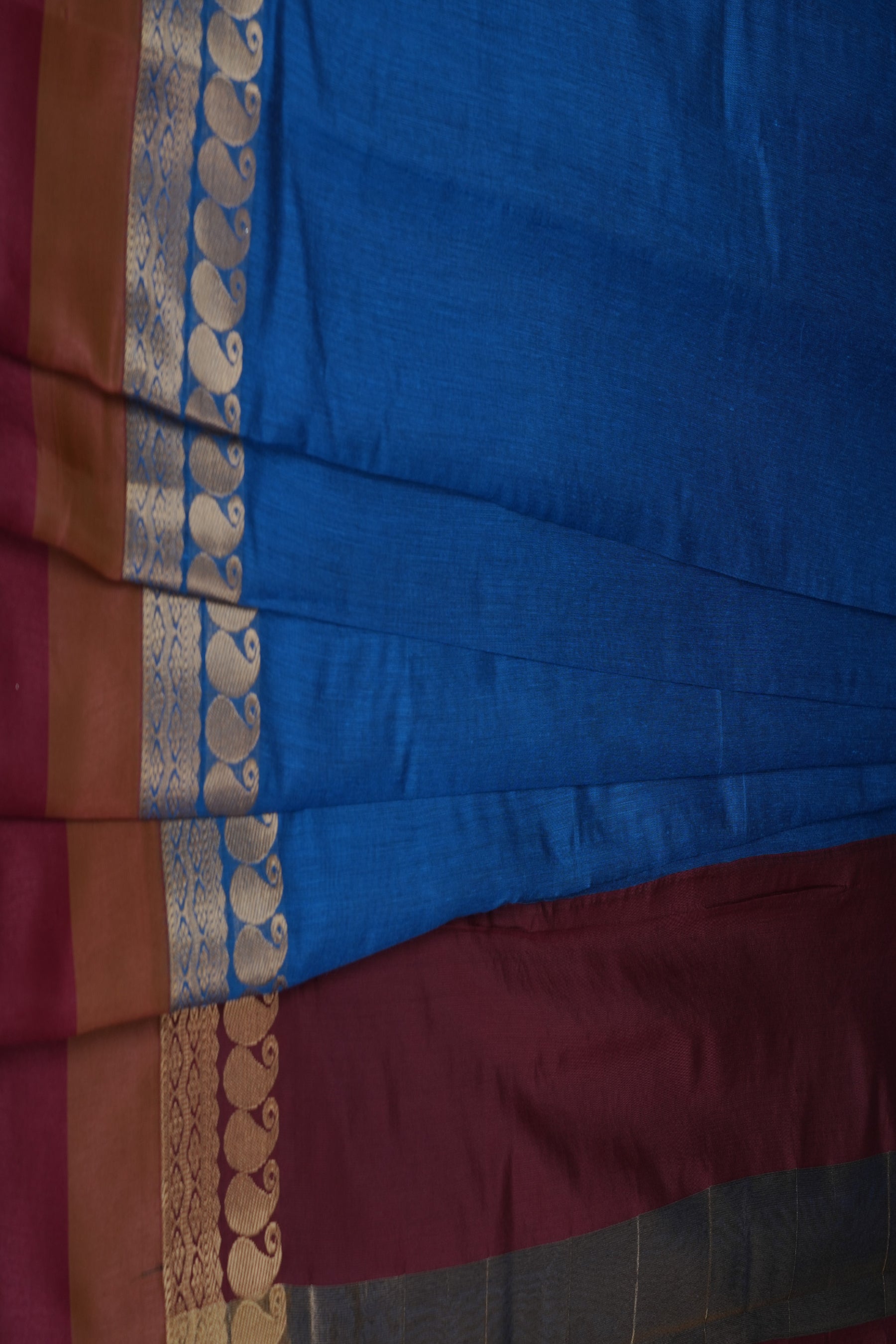 Silk Cotton Saree with Zari Border, Line Pallu and Stitched Blouse