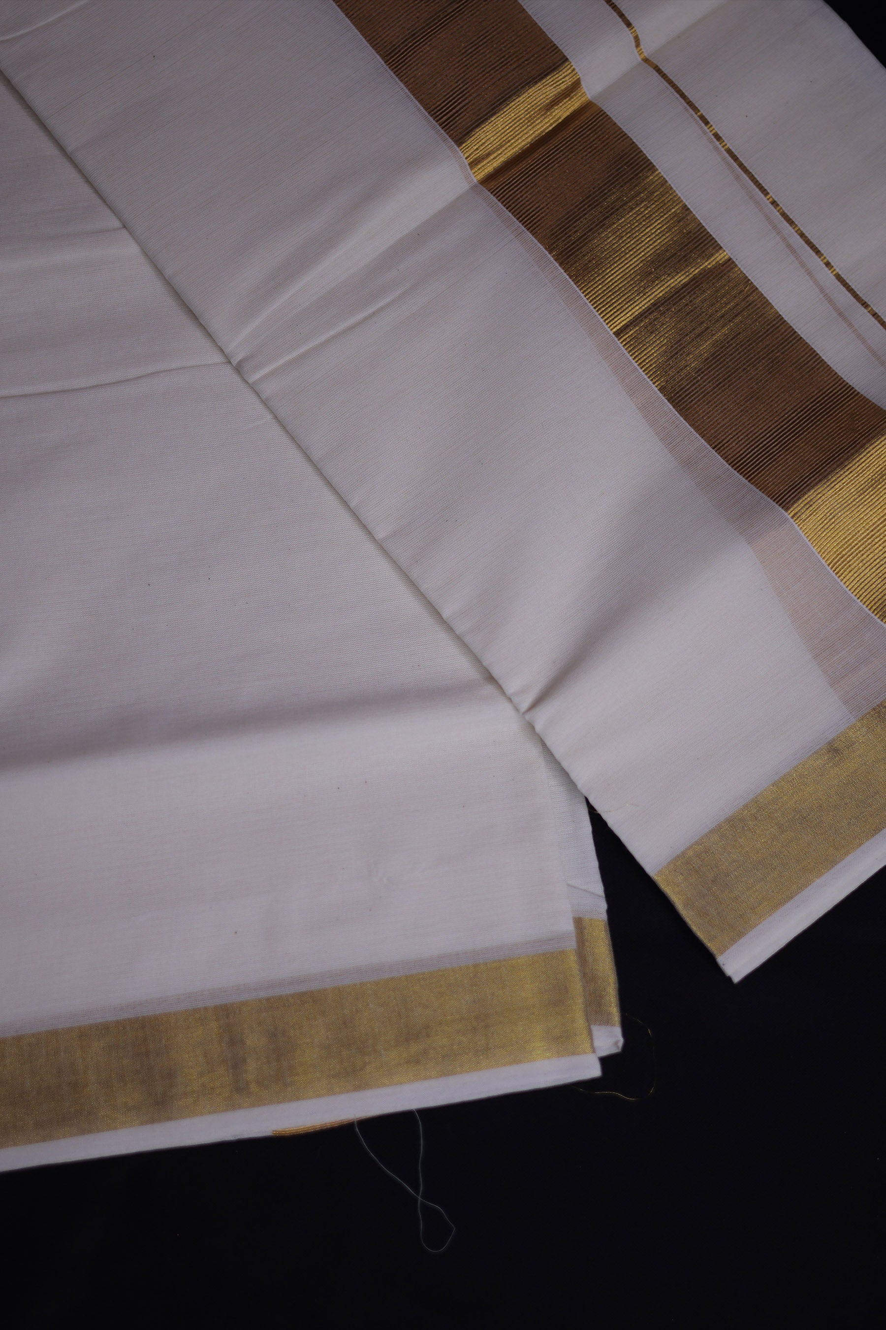 Men's Kerala Cotton Double Dhoti with Copper Zari Border by JCSFashions