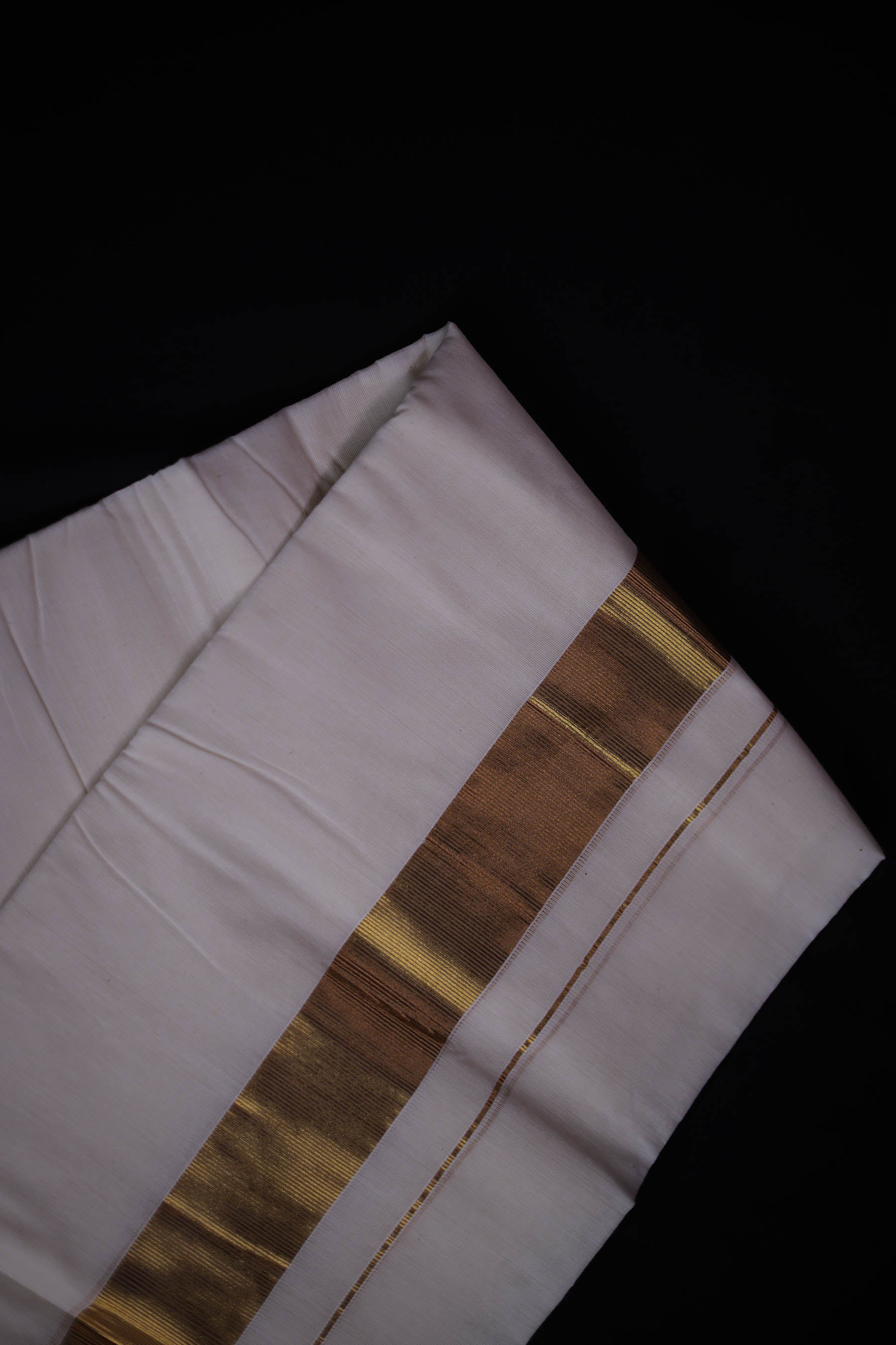 Men's Kerala Cotton Double Dhoti with Copper Zari Border by JCSFashions