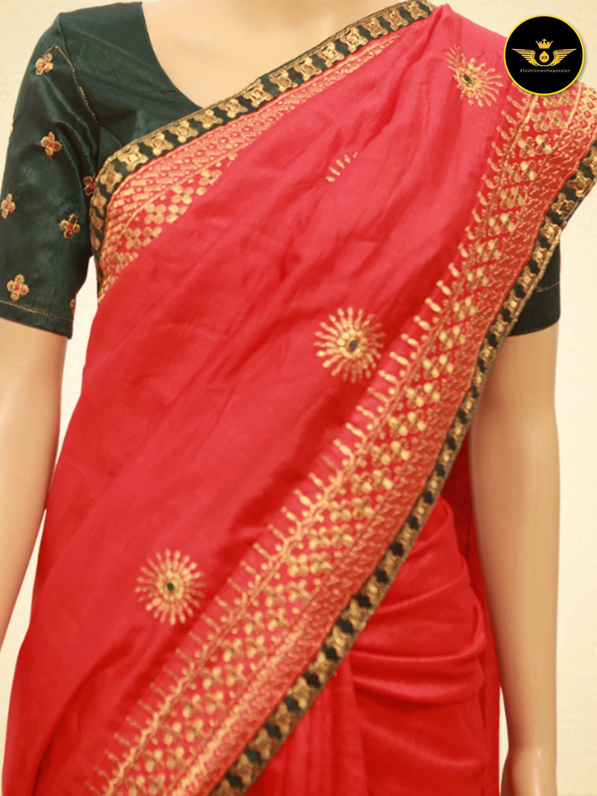 Art Silk Saree With Embroidery Pattern Fully stitched Blouse SAREE JCS Fashions