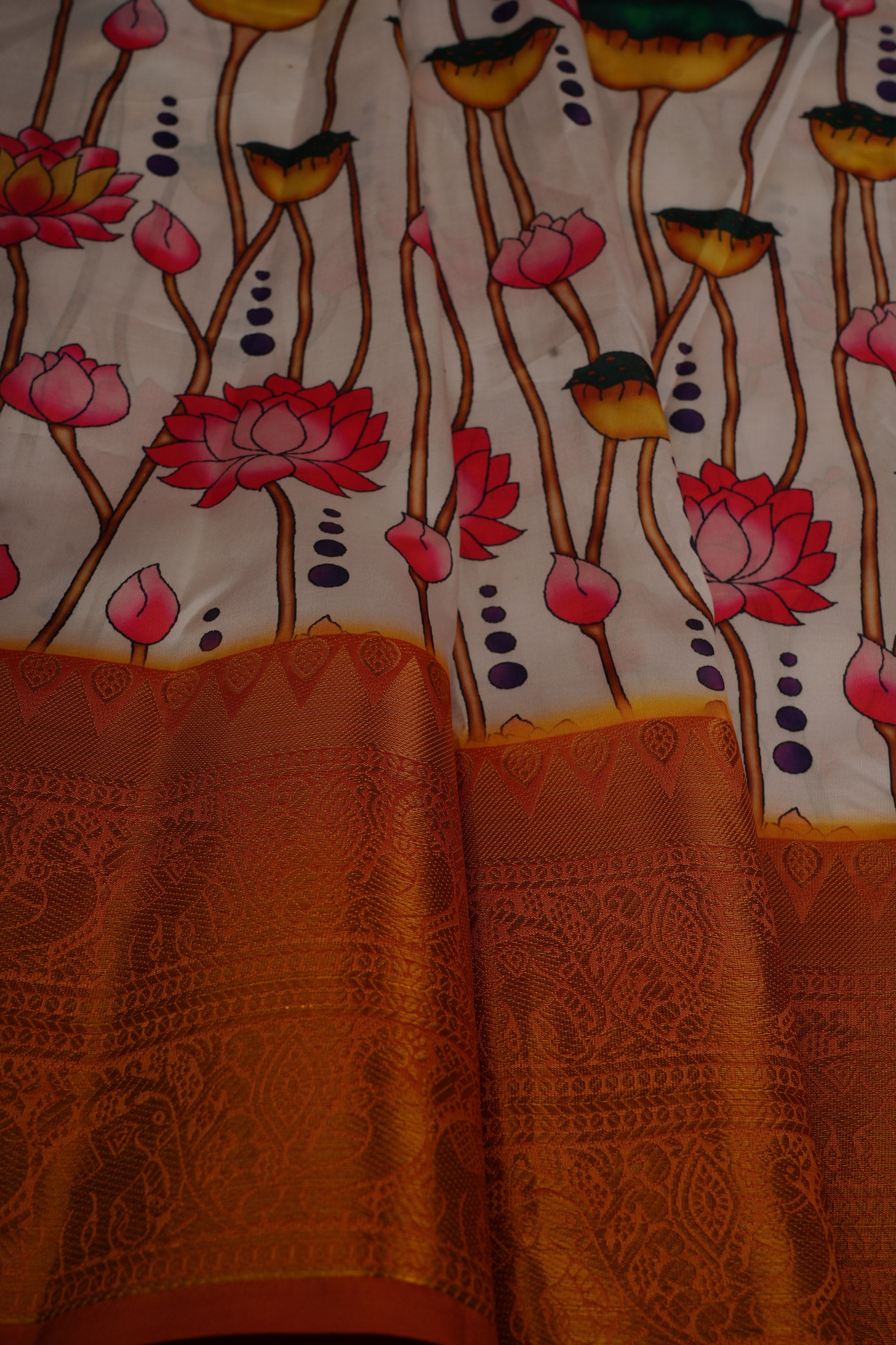 Pichwai Print Designer Saree with Kanchi Border & Indian Artistry Saree JCS Fashions