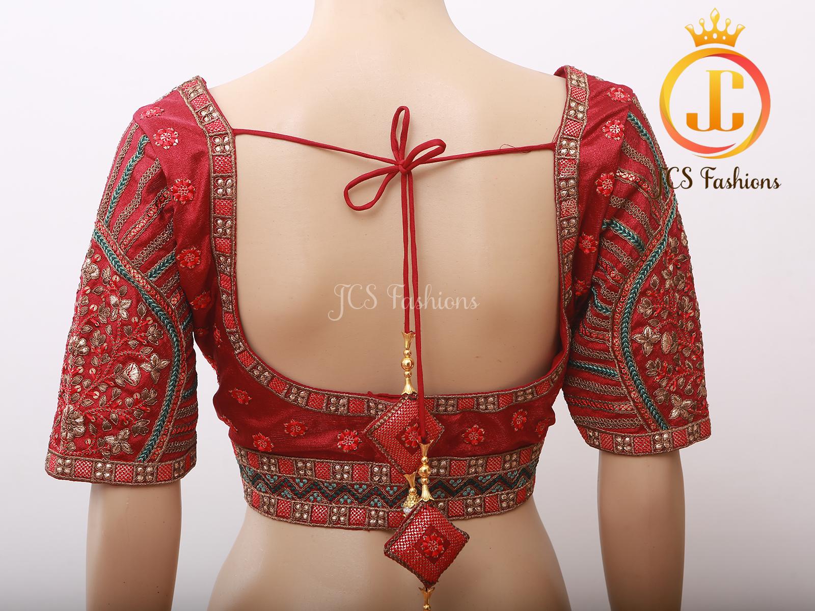 Sabyasachi Style Copper Jari Heavy Embroidery Work Blouse Blouse JCS Fashions Red 42