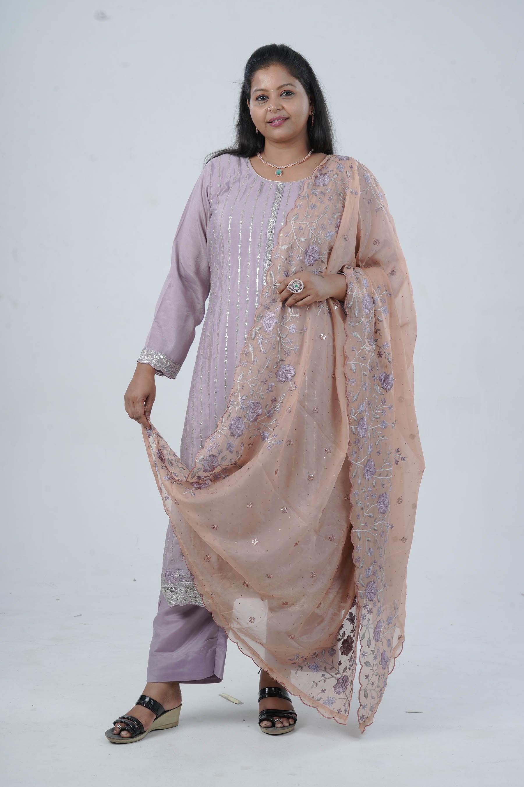 Embroidered Chinnon Kurti with Sequins | Stylish Ethnic Wear KURTI JCS Fashions Mauve Large (40)