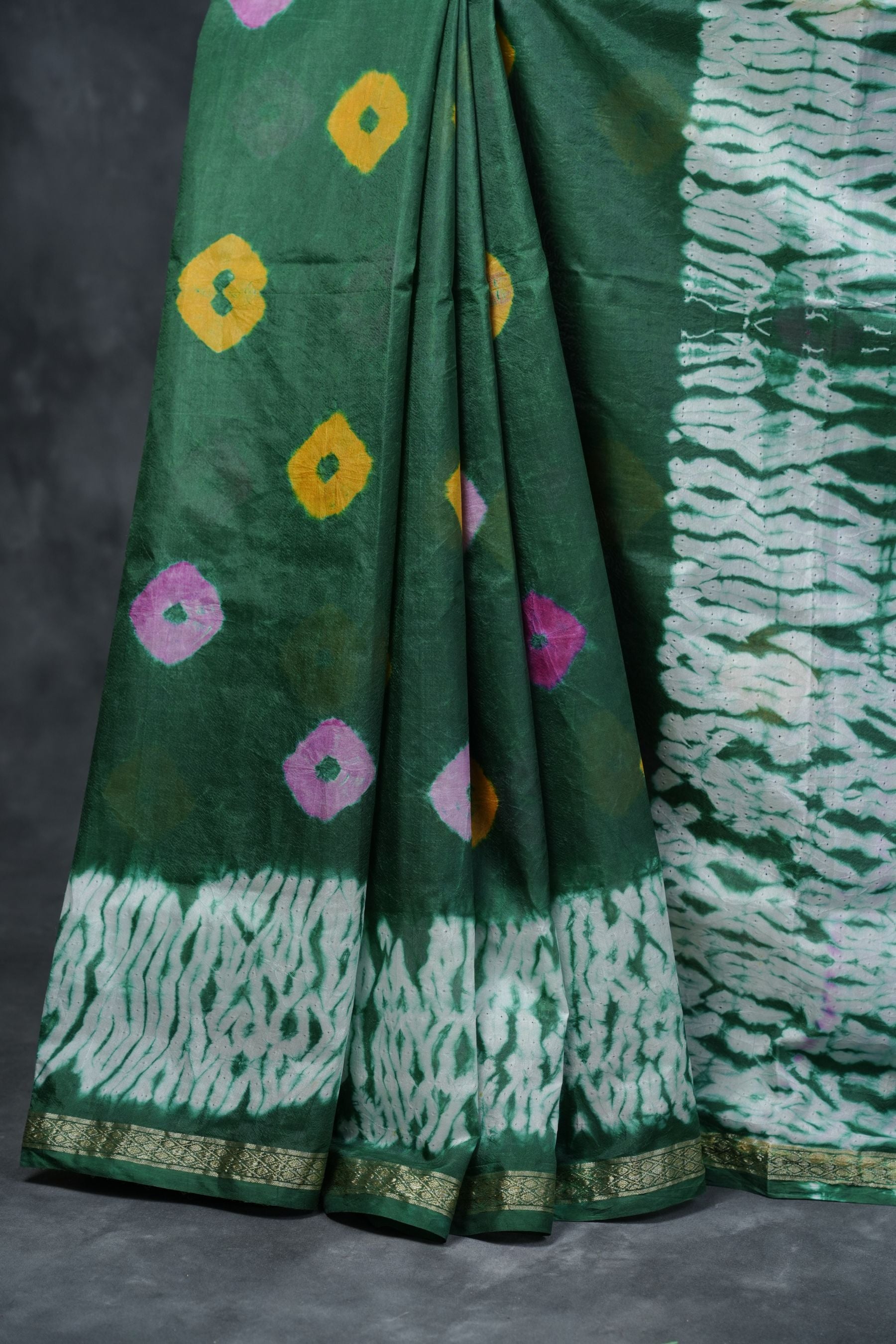 Pretty RAW SILK SHIBORI Sarees - Genuine BANDHEJ Design and Zari Border