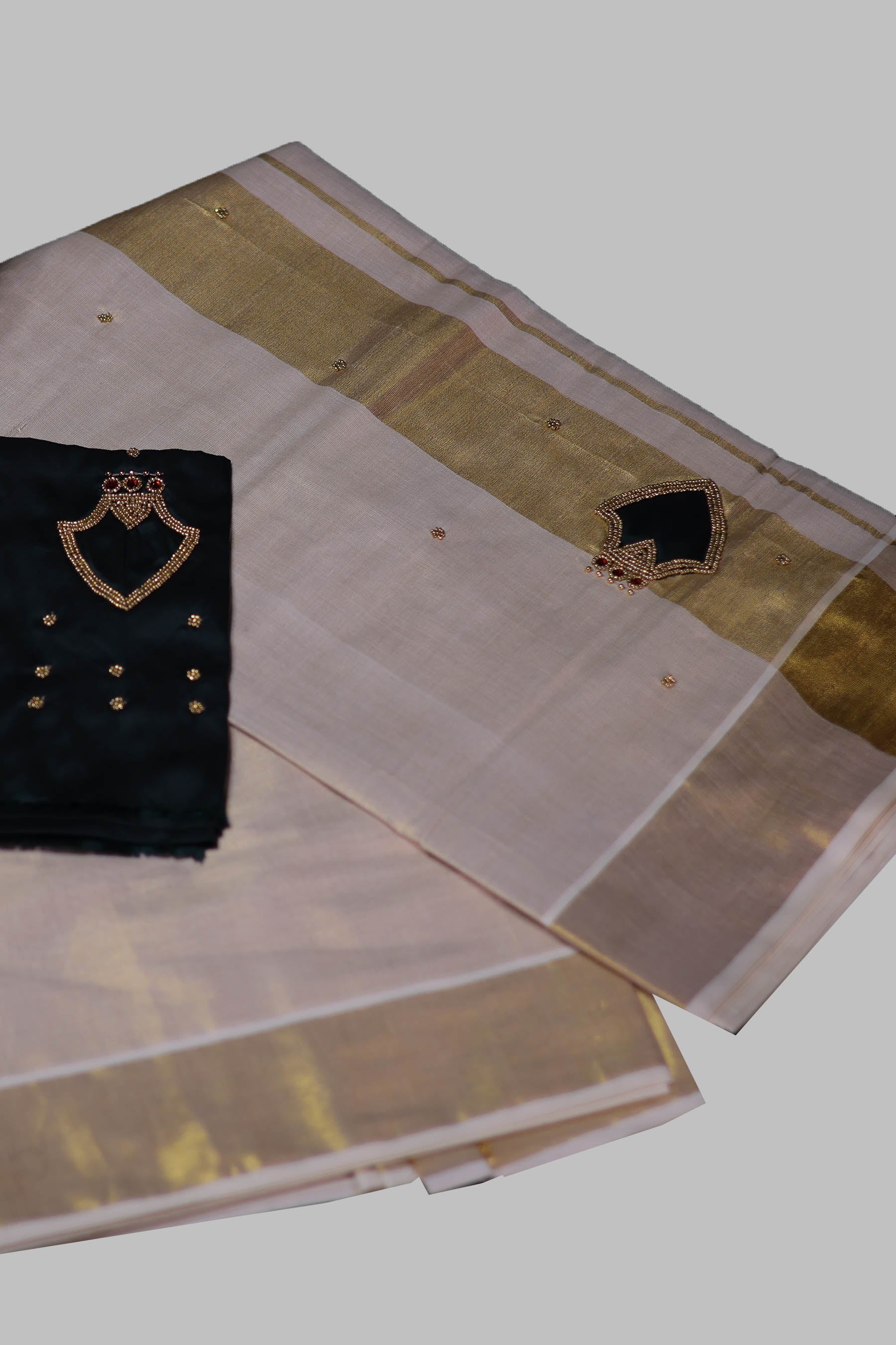 Elegant Kerala Golden Tissue Saree with Aari Beadwork Saree JCS Fashions