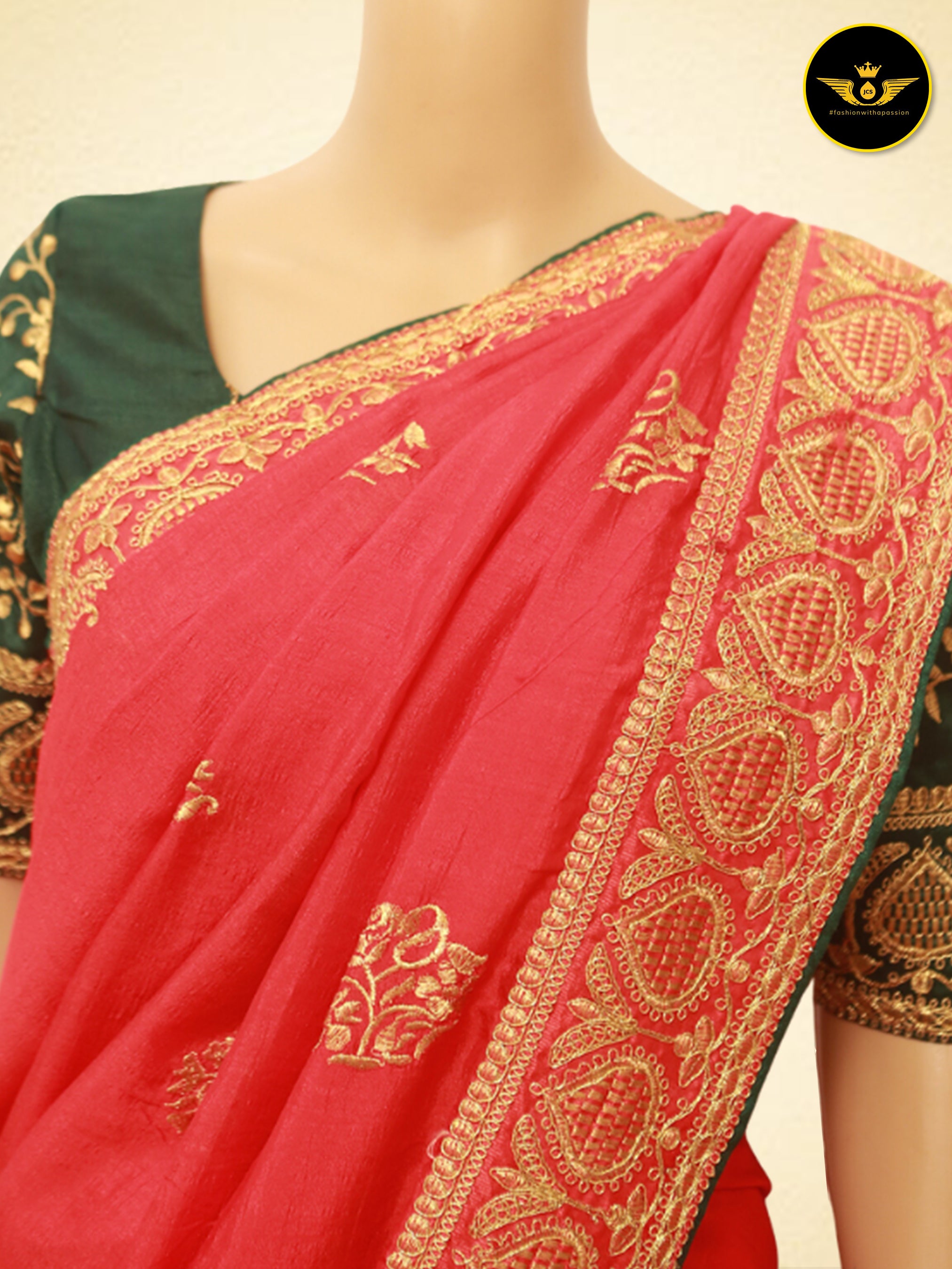 Art Silk Sarees With Embroidery Pattern Blouse SAREE JCS Fashions