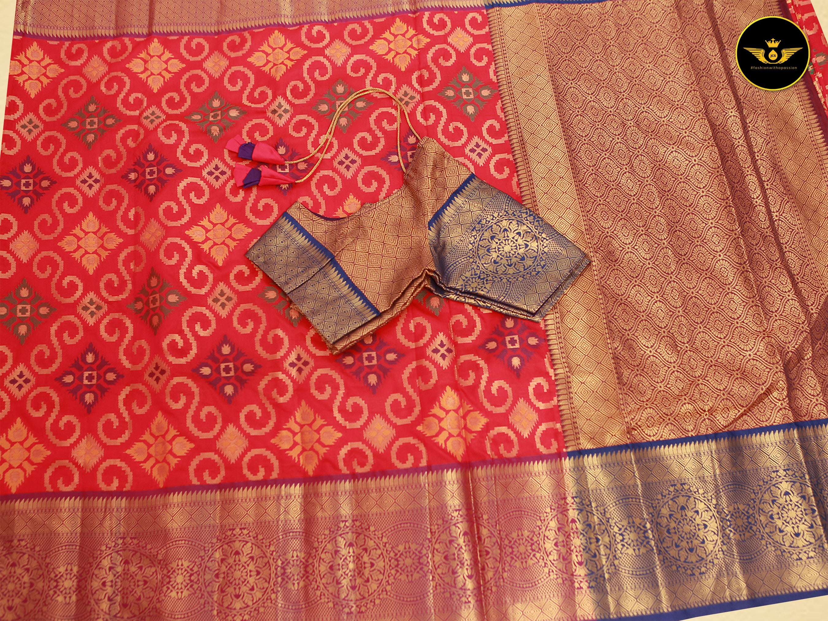 Banarasi Handloom Saree: All-Over Zari Butta with Contrast Border SAREE JCS Fashions