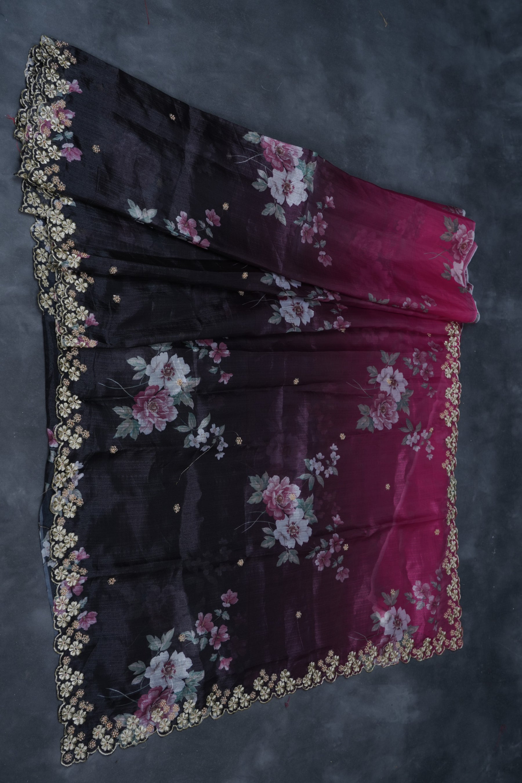 Elegant Shaded Black & Pink Organza Saree with Designer Embroidered Blouse Saree JCS Fashions