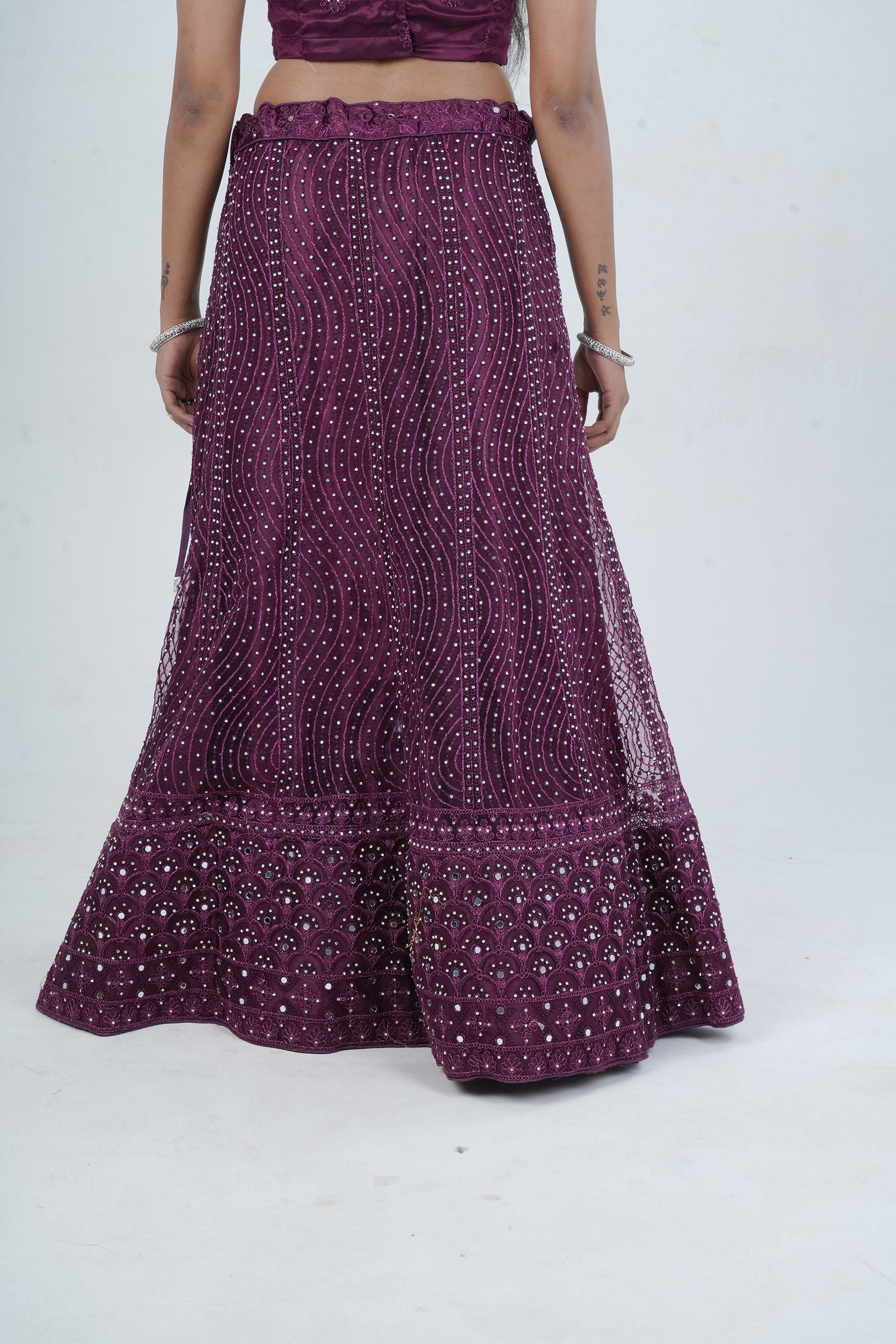 Stunning Net Lehenga Adorned with Stone and Mirror Detailing LEHENGA JCS Fashions