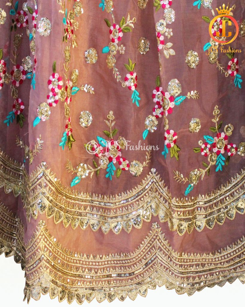 Silk Organza Lehenga Set with Sequin Blouse and Cutwork Dupatta