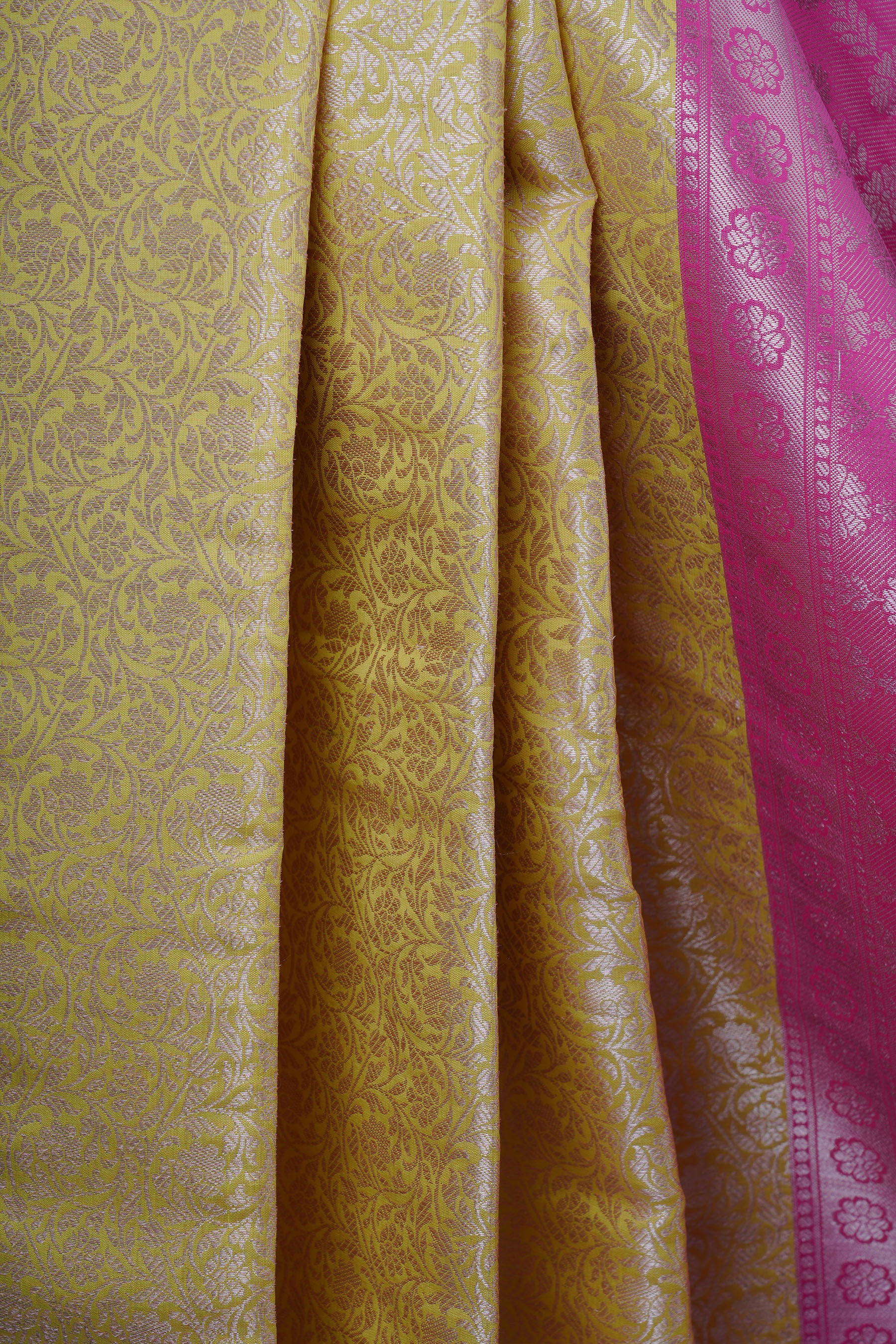 Lemon Yellow Banarasi Soft Silk Saree with Silver Weaving Brocade Saree JCS Fashions