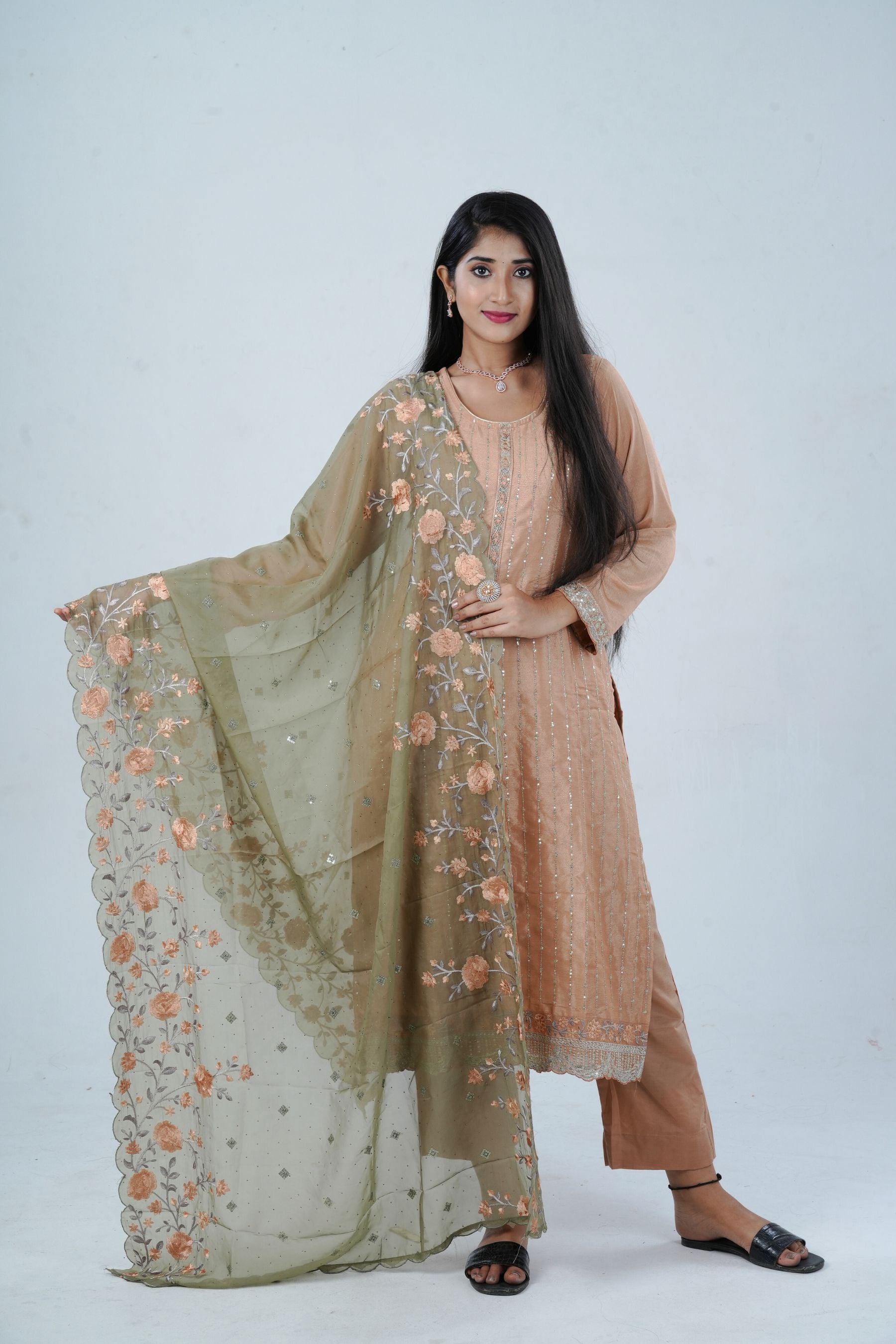 Embroidered Sequin Soft Chinnon Salwar Kamaz: Luxurious Kurti Set KURTI JCS Fashions