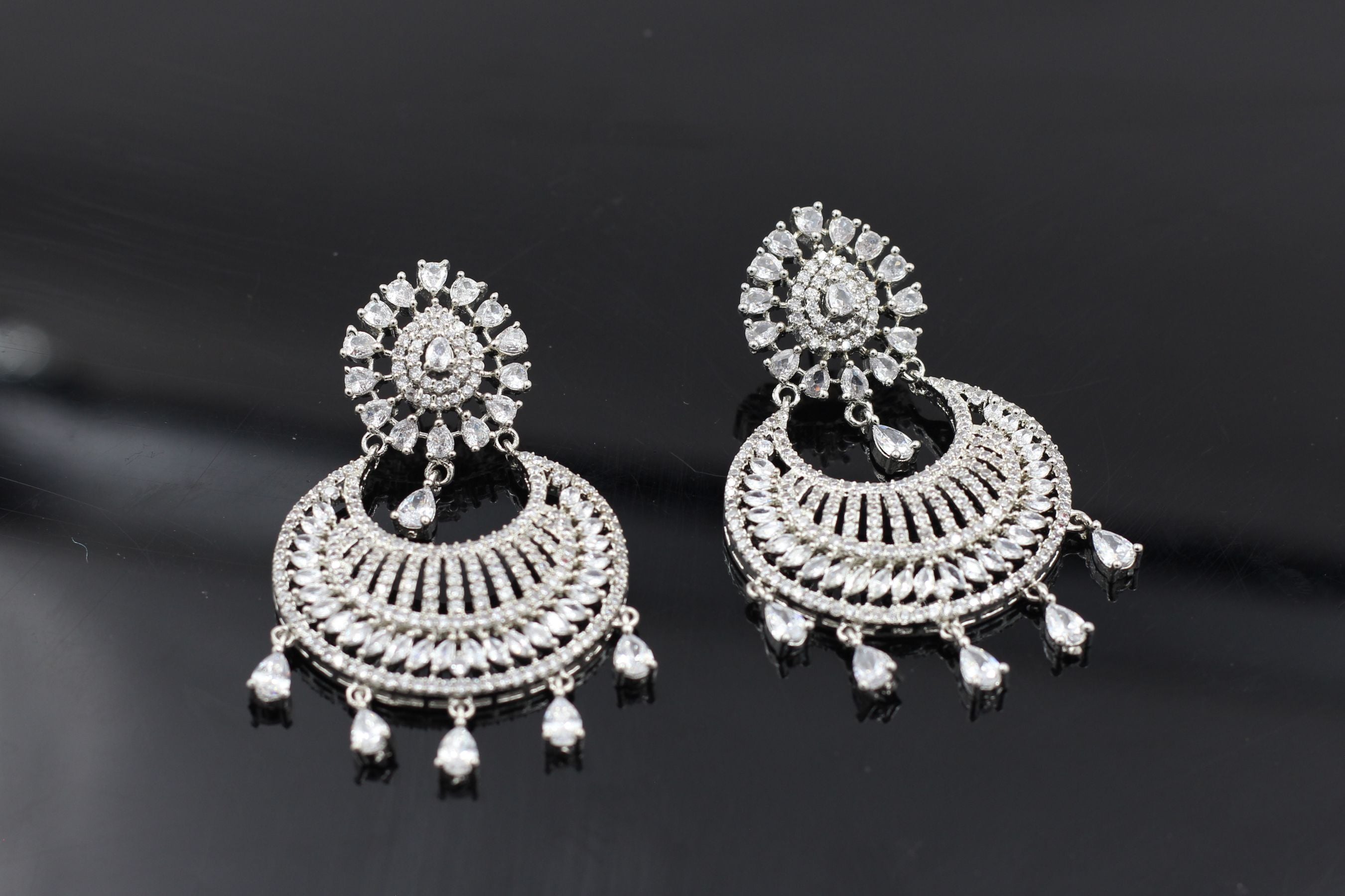 Elegant American Diamond White Stone Dangle Earrings - Sparkle Like a Star Jewelry JCS Fashions