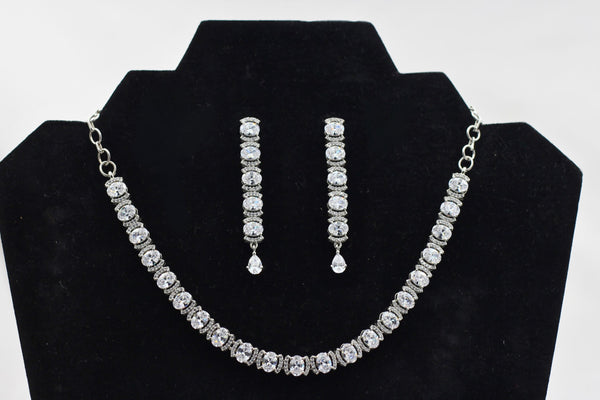 Silver Polish Stone Neckset with Matching Earrings - JCS Fashions