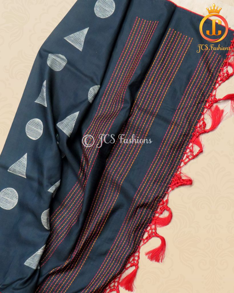 Tussar Saree with Piping Border and Beautiful Tassels