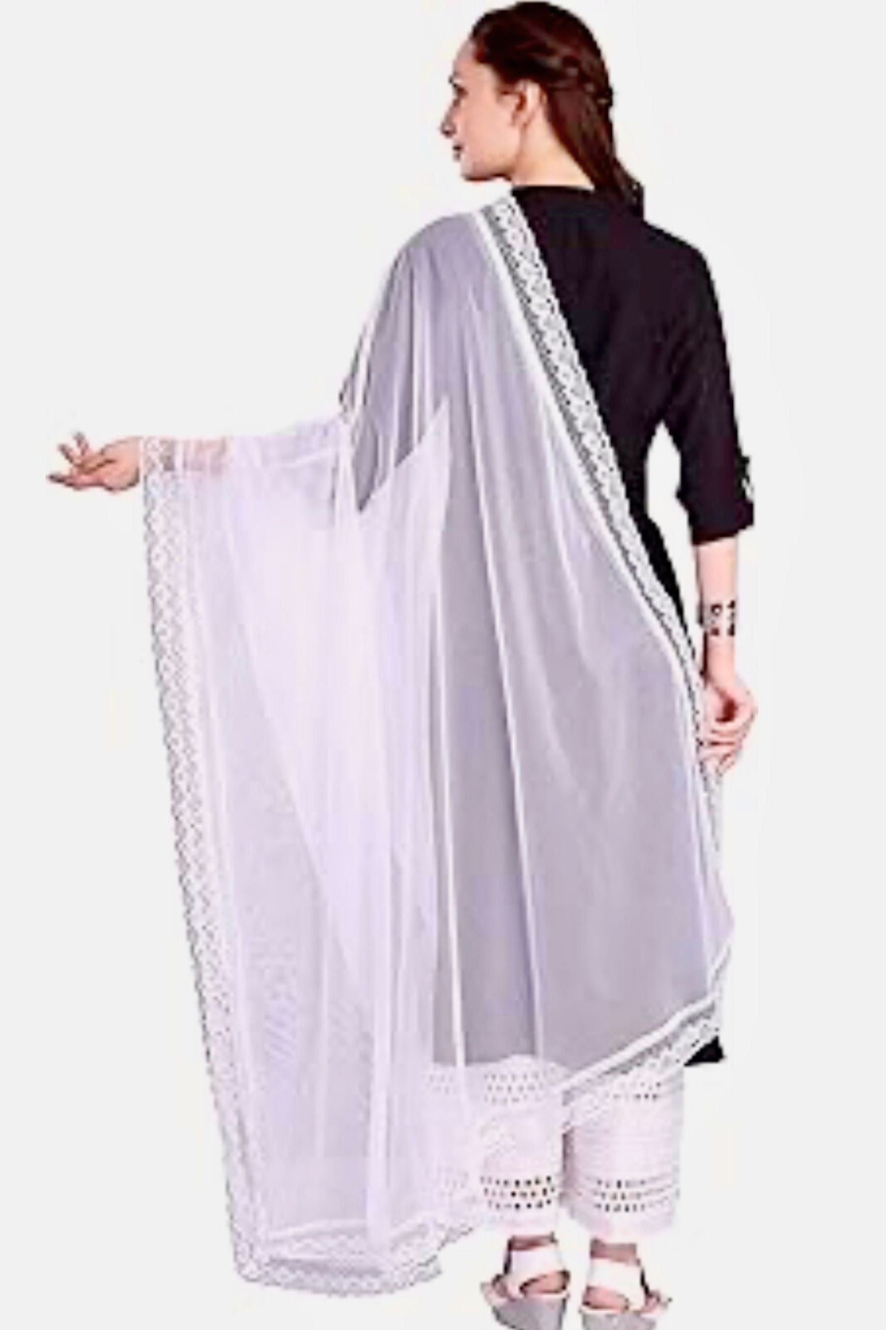 Chic White Chiffon Dupatta with Lace Border - Ideal for Every Occasion Dupatta JCS Fashions