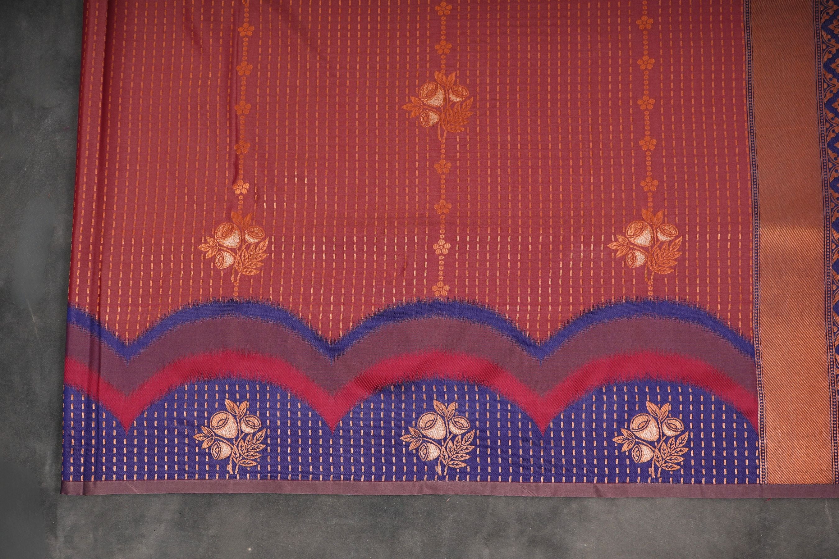 Kanchipuram Semi-Silk Saree with Copper Zari Detail - Elegant Indian Wear Saree JCS Fashions