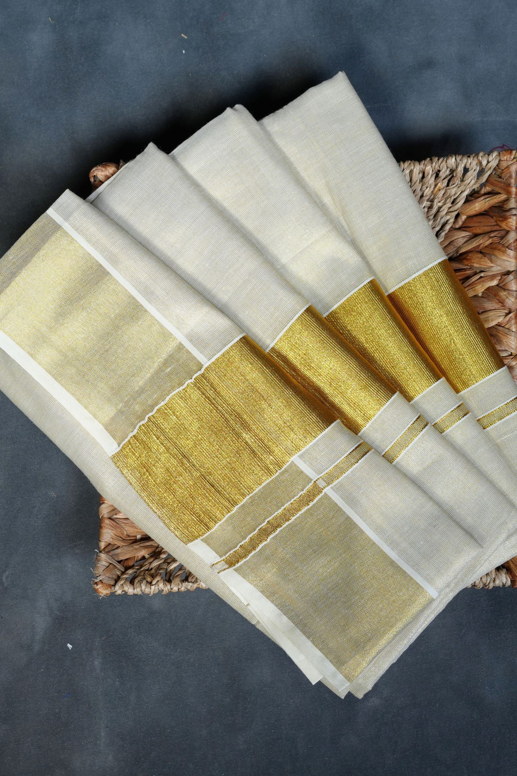 Elegant Kerala Cotton, Onam Saree with Rich Golden Zari Border Saree JCS Fashions