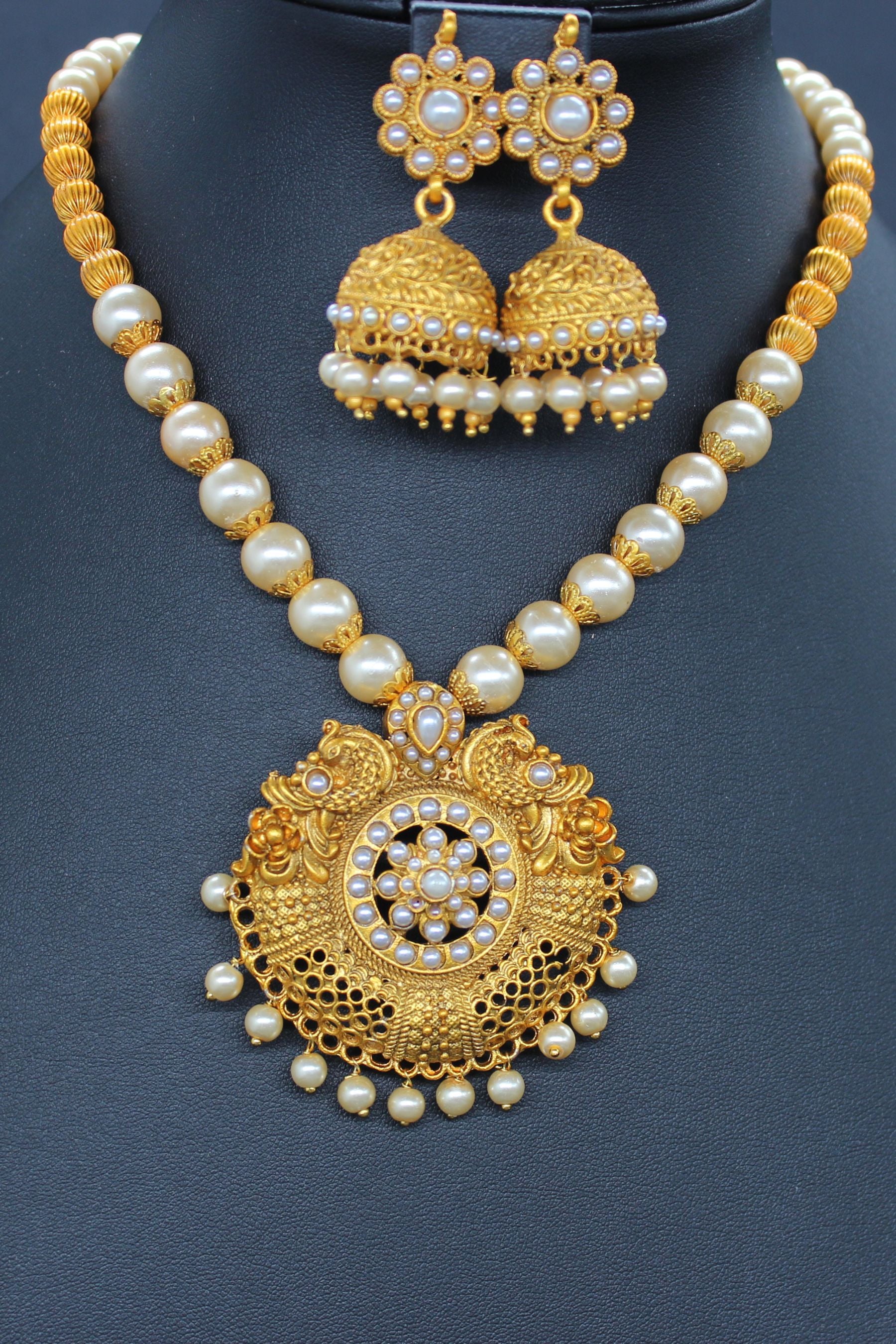 Chic Delight: Matte Finish Neckset with Beads and Jhumka at JCSFashions