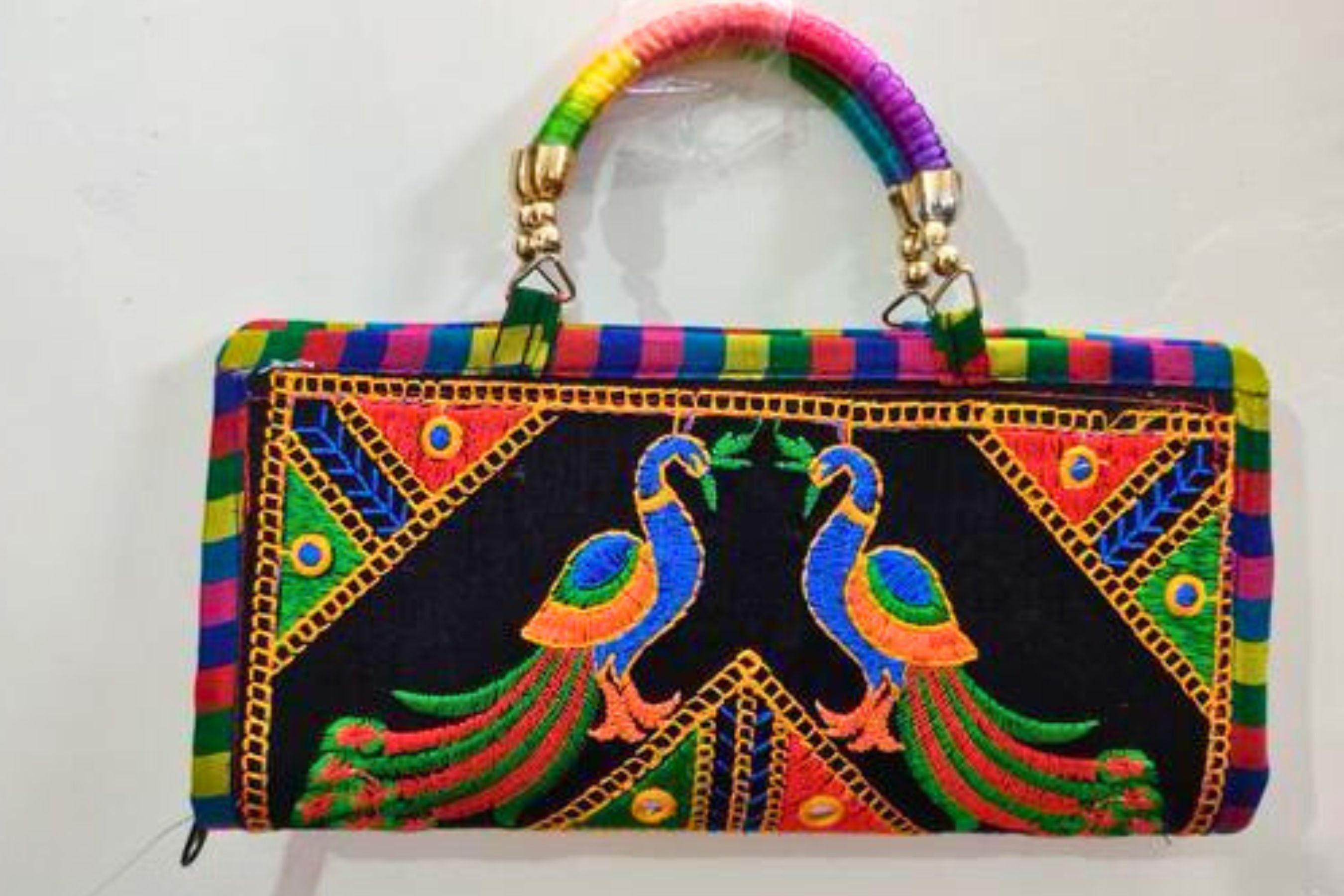 Traditional Rajasthani Embroidered Clutch - Chic Multicolored Accessory Clutch JCS Fashions Black 10*1