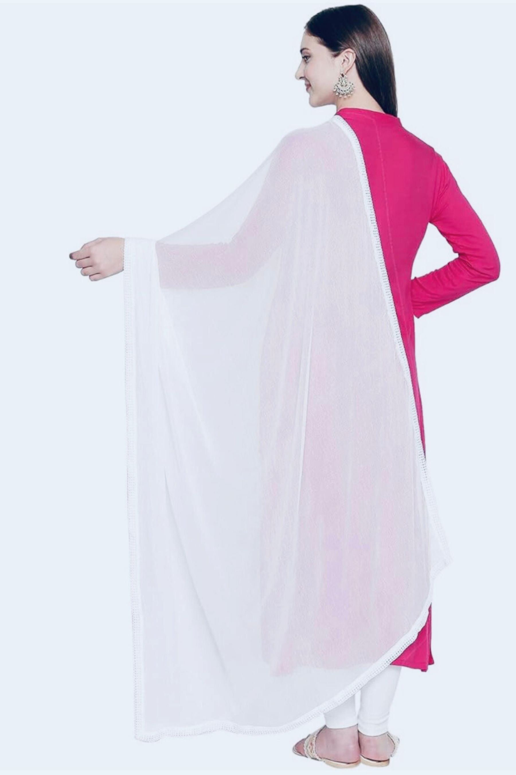 Chic Plain White Chiffon Dupatta with Elegant Border Lace - JCSFashions Dupatta JCS Fashions