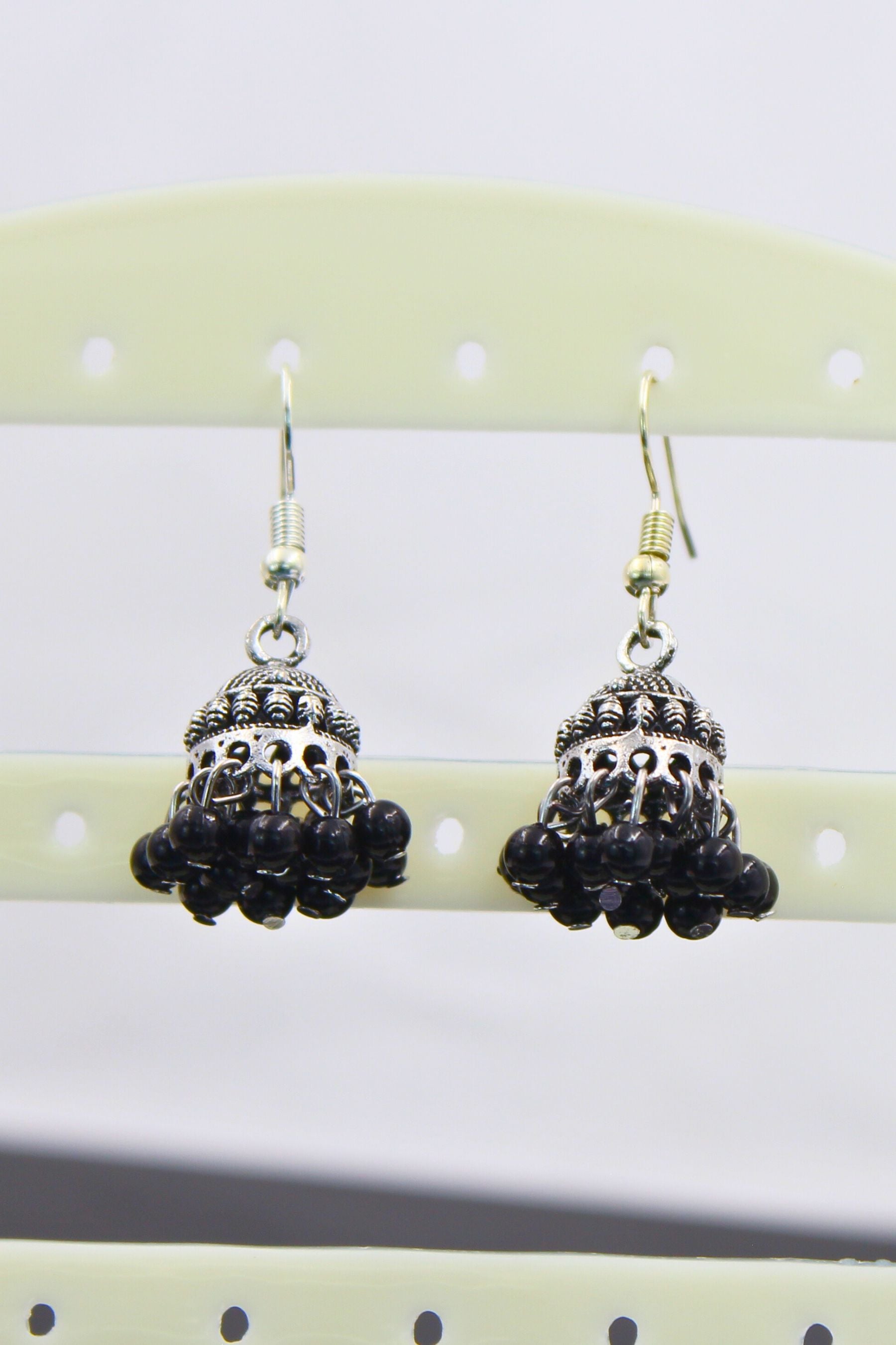 Colorful Jhumka Brass Earrings - Vibrant & Lightweight Traditional Jewelry JCS Fashions Black 1.5 inch