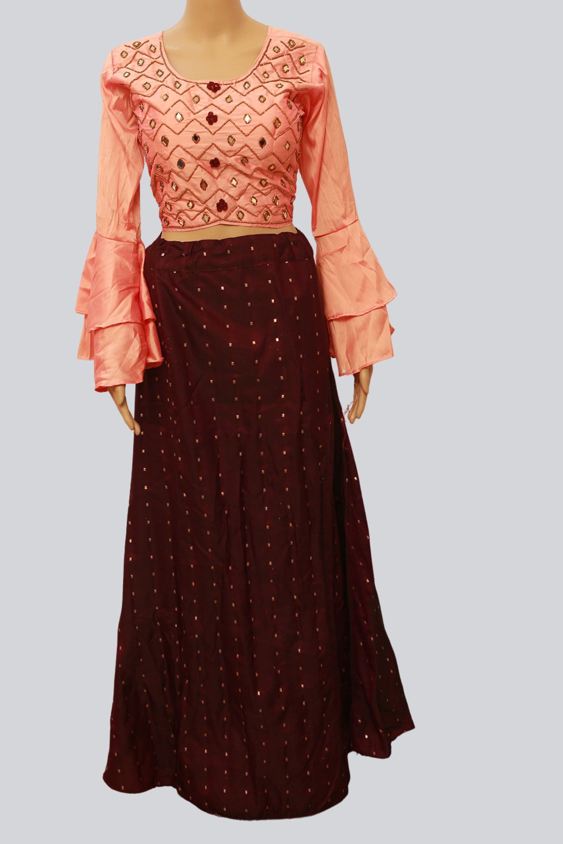 Silk Crop Top Lehenga Set - Elegant 2-Piece Ensemble | Size 40"