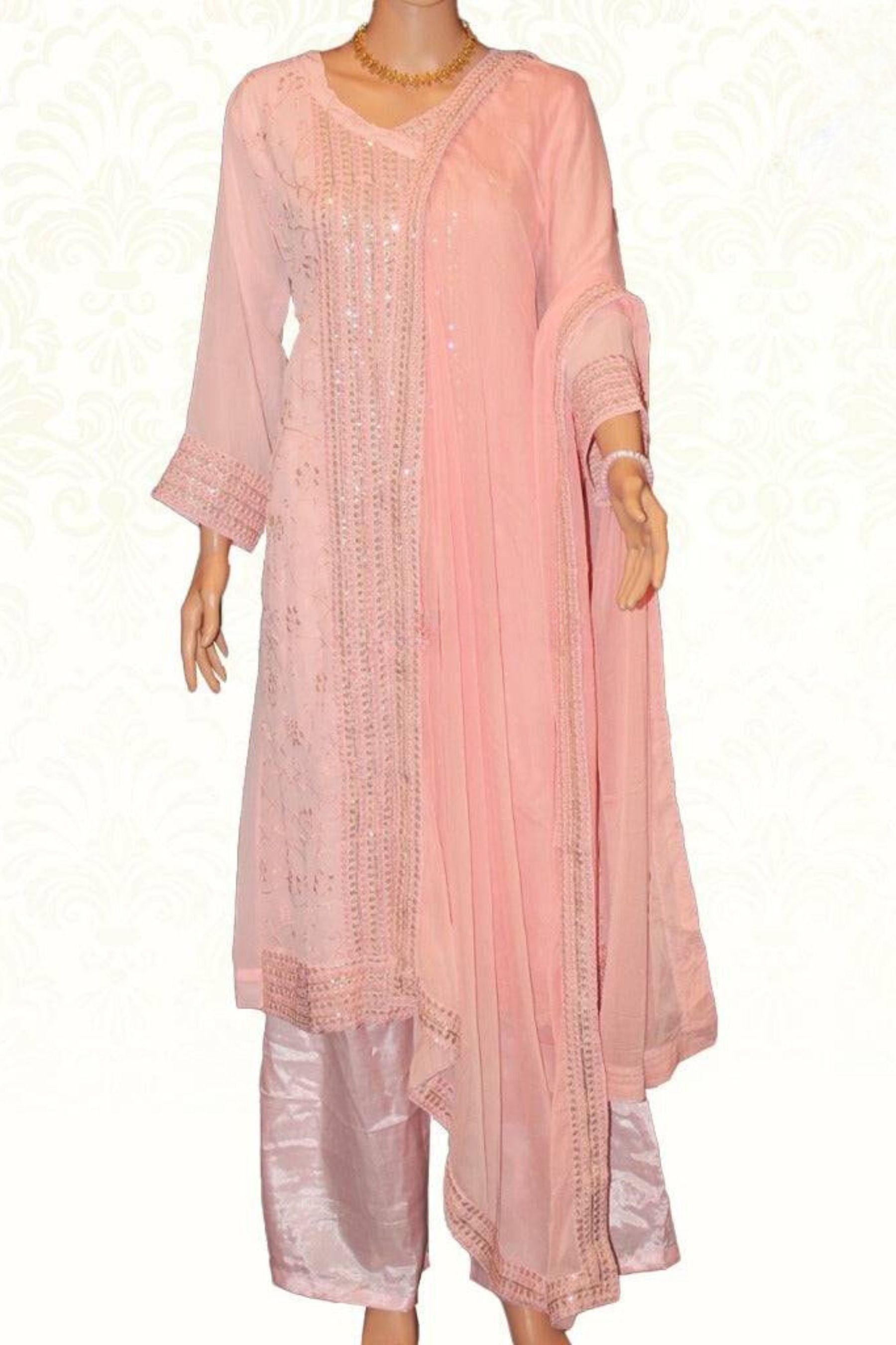 Salwar Kameez with Bead Work and Palazzo Pant | JCS Fashions Kurti JCS Fashions Pink X-Large (42)