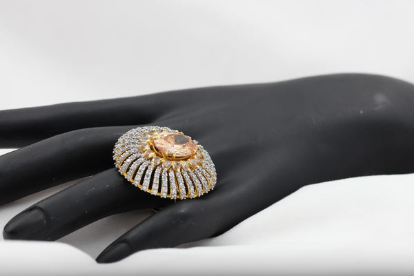 Gold-Polished Adjustable Stone Ring – Statement Jewelry by JCS Fashions