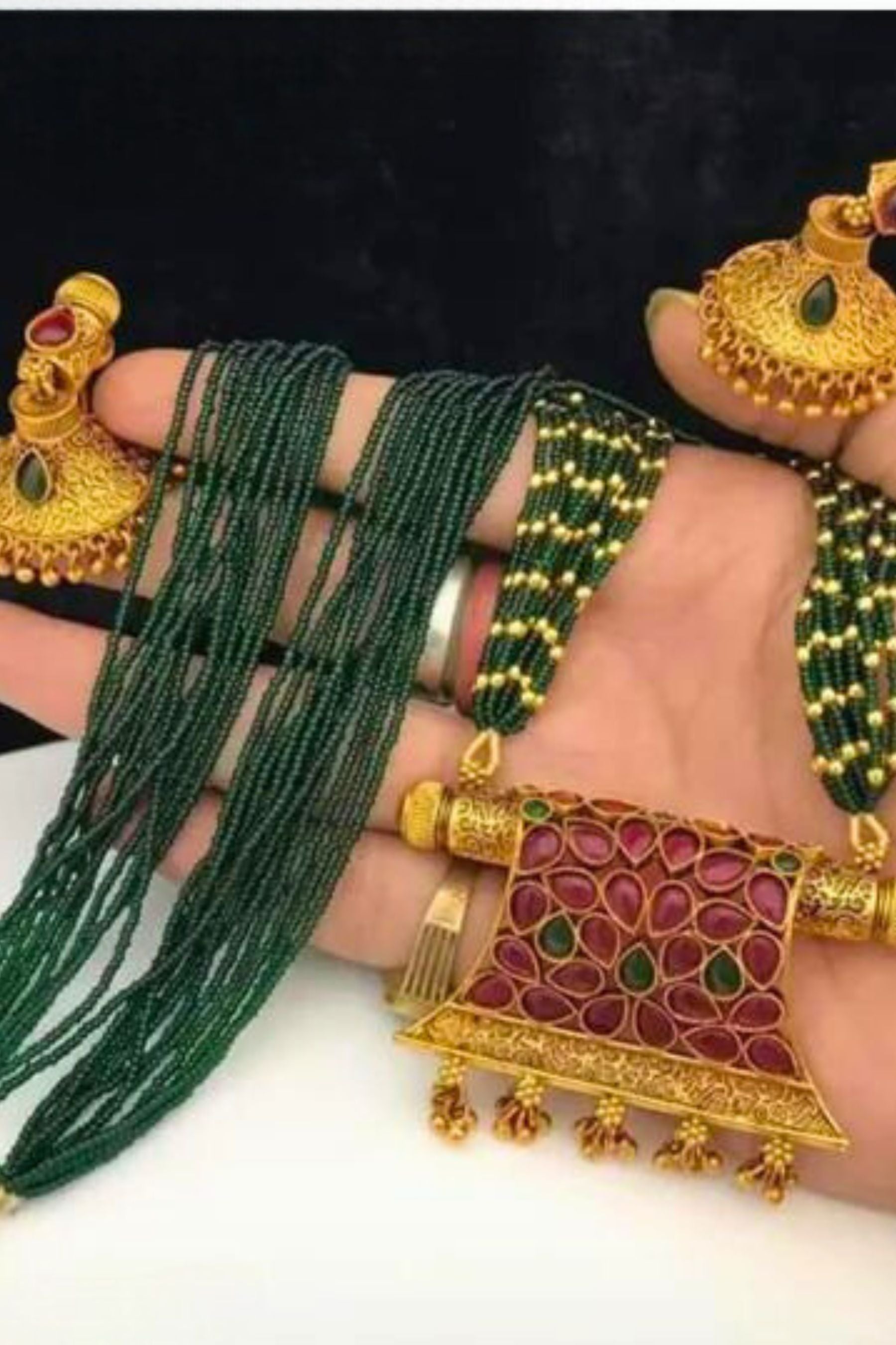 Stunning Gold-Plated, Adjustable Jewelry Sets with Artificial Stones Jewelry JCS Fashions Green Adjustable