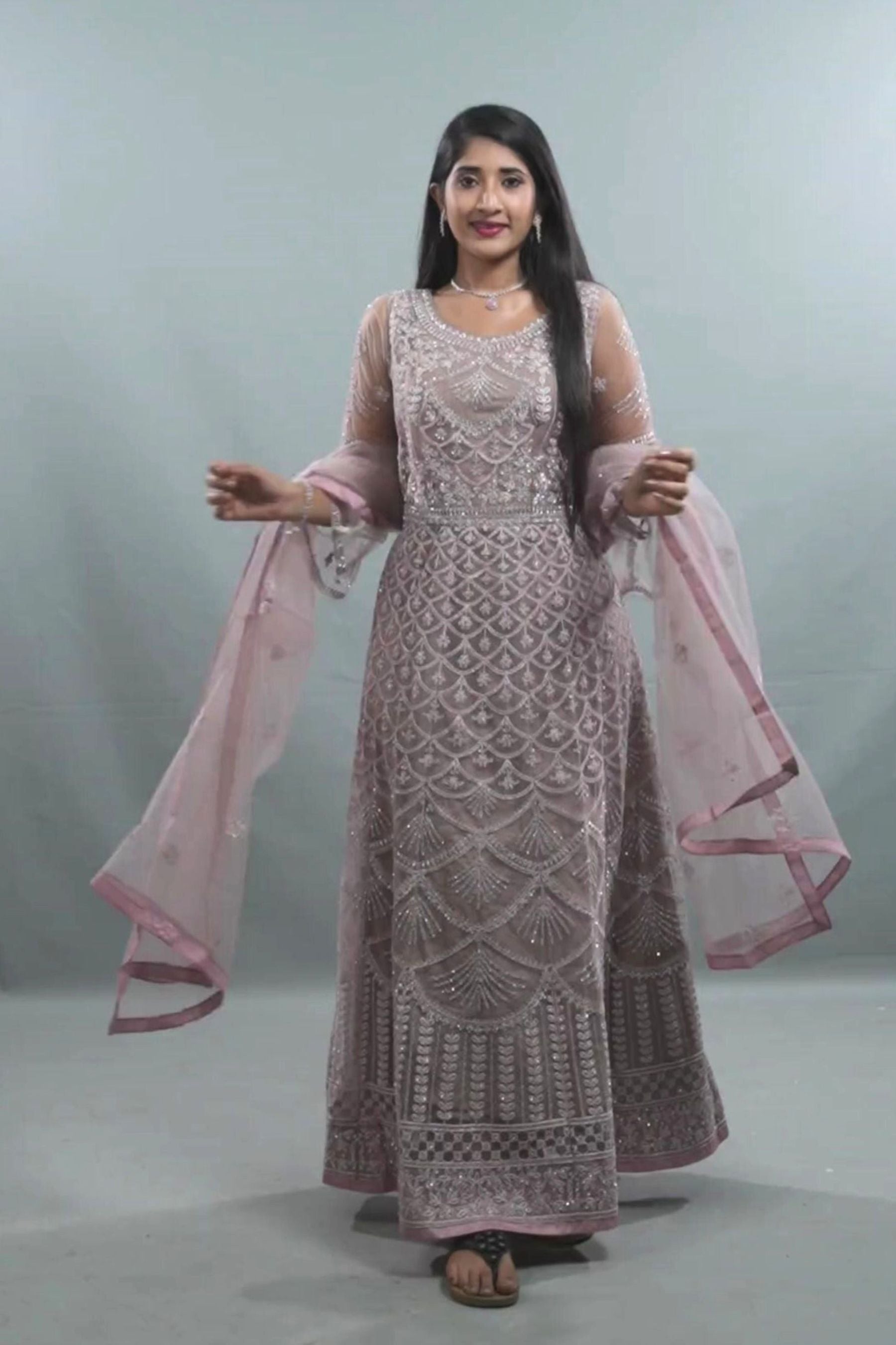 Royal Splendor Embroidered Net Gown with Dupatta Set KURTI JCS Fashions