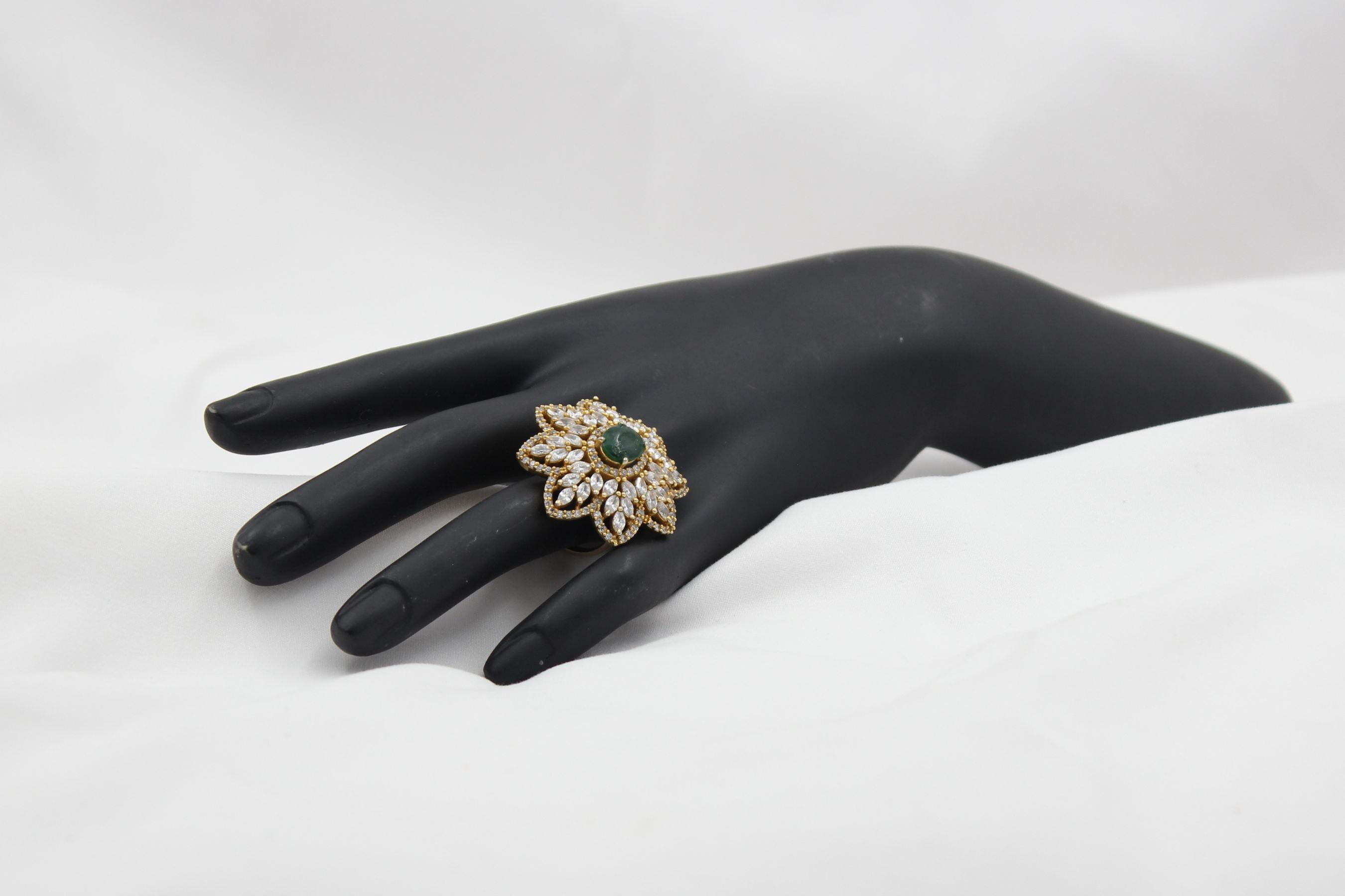 Ethereal Adjustable Gold Ring with White & Green Stones - JCSFashions Jewelry JCS Fashions